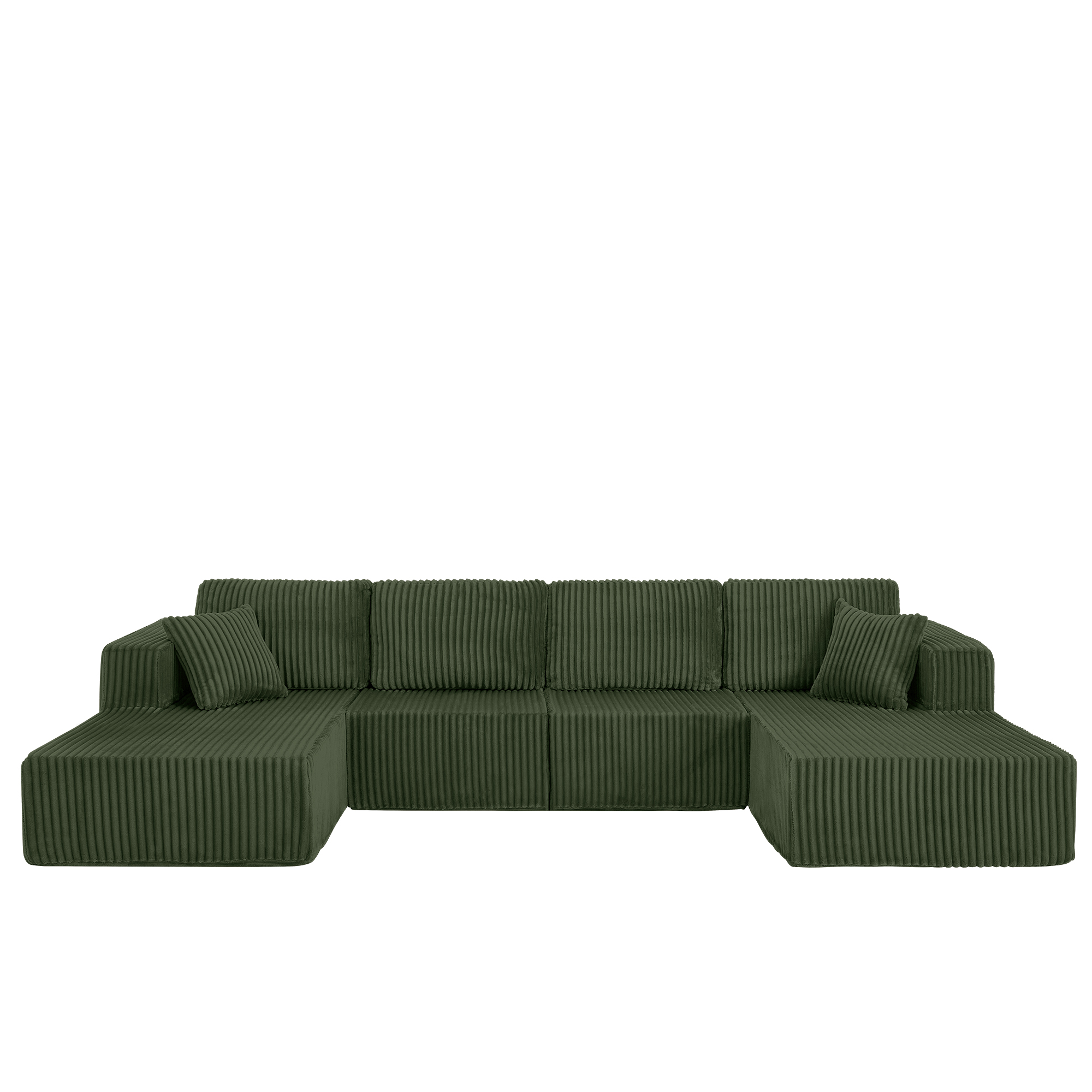 U-Shaped Modular Sectional Sofa [SIZE UPGRADED], Modern Minimalist Corduroy Compressed Sleeper Couch, Extra Spacious Design for Living Room/Bedroom, Comfy Space-Saving Sofa-Green - Image 5