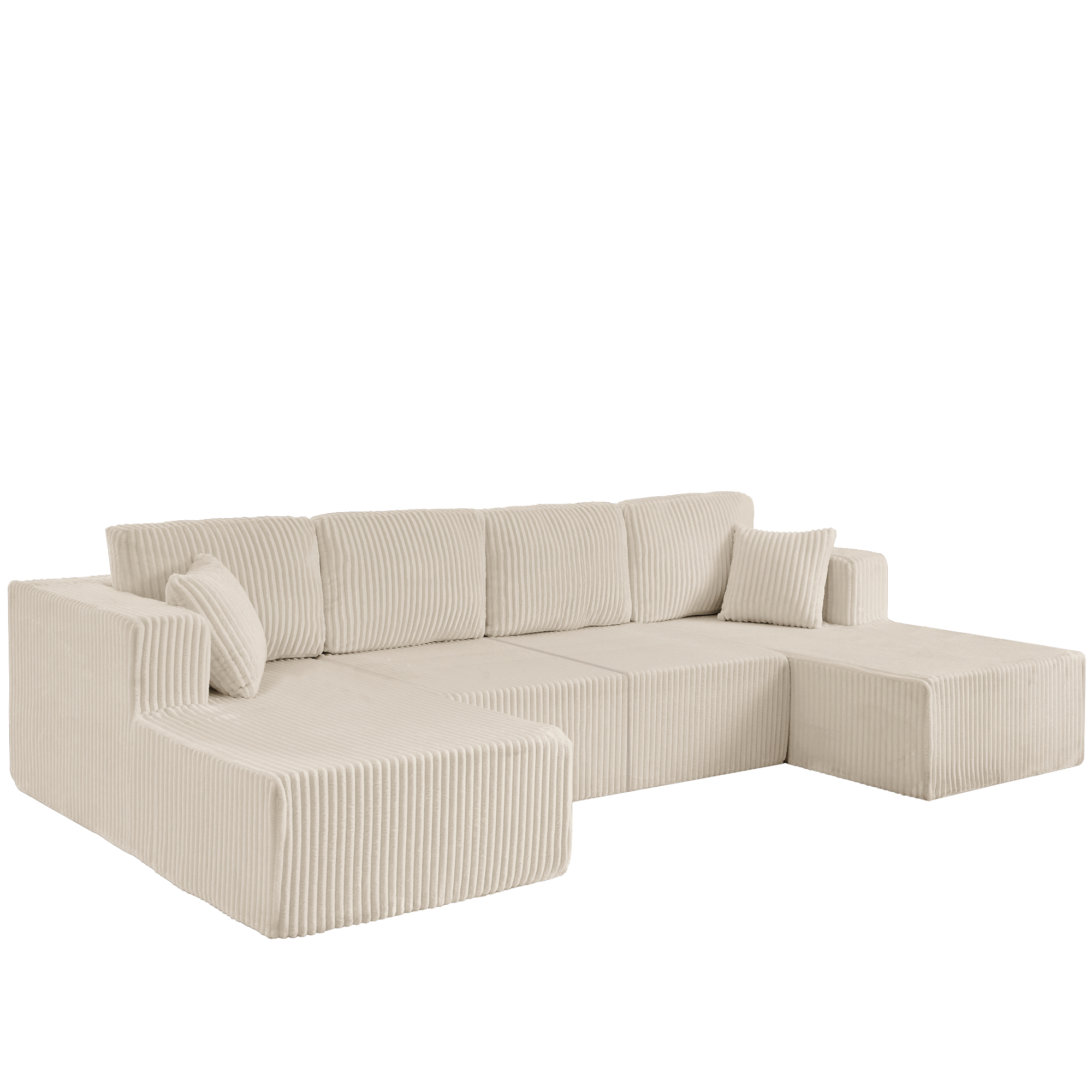 U-Shaped Modular Sectional Sofa [SIZE UPGRADED], Modern Minimalist Corduroy Compressed Sleeper Couch, Extra Spacious Design for Living Room/Bedroom, Comfy Space-Saving Sofa-Beige - Image 4