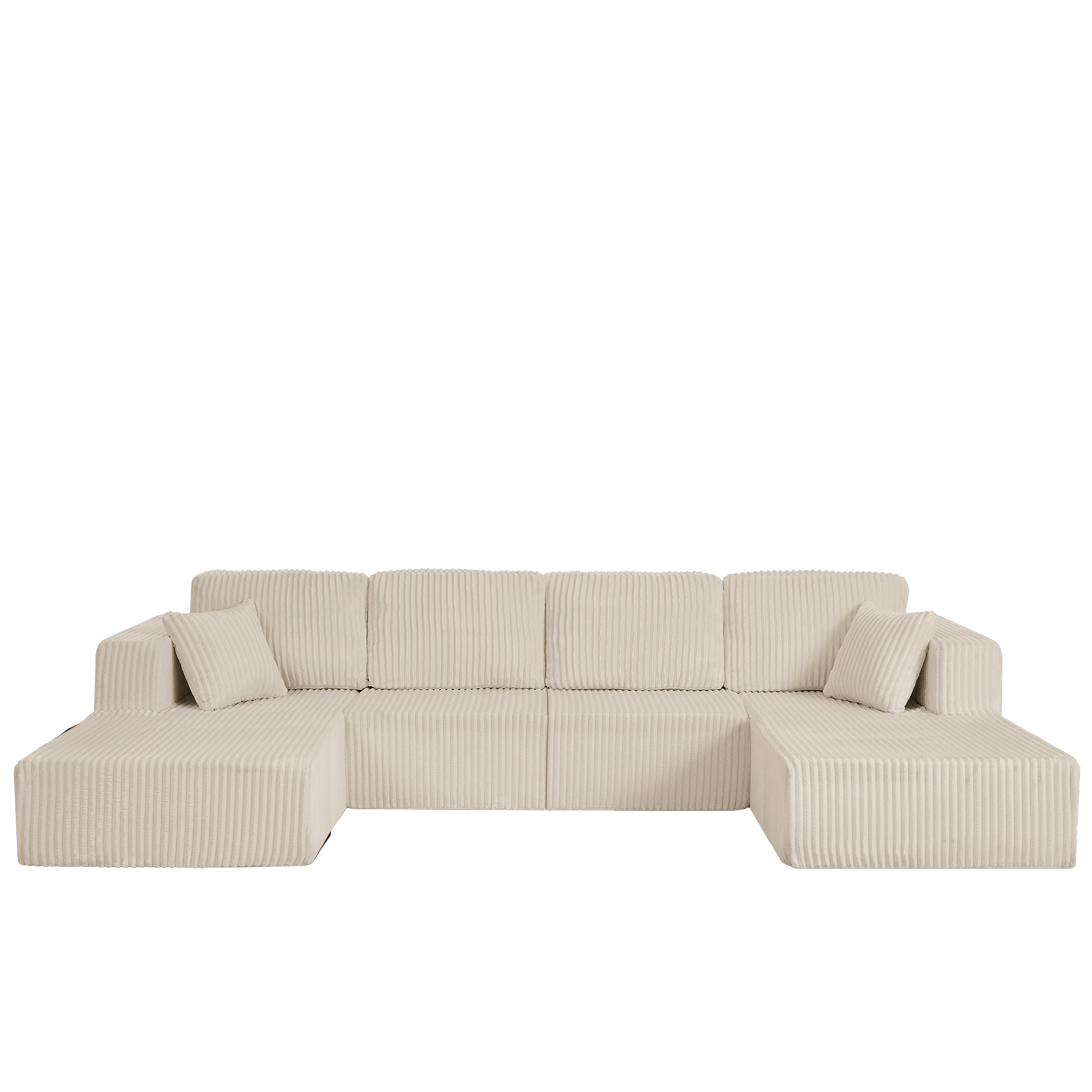 U-Shaped Modular Sectional Sofa [SIZE UPGRADED], Modern Minimalist Corduroy Compressed Sleeper Couch, Extra Spacious Design for Living Room/Bedroom, Comfy Space-Saving Sofa-Beige - Image 5