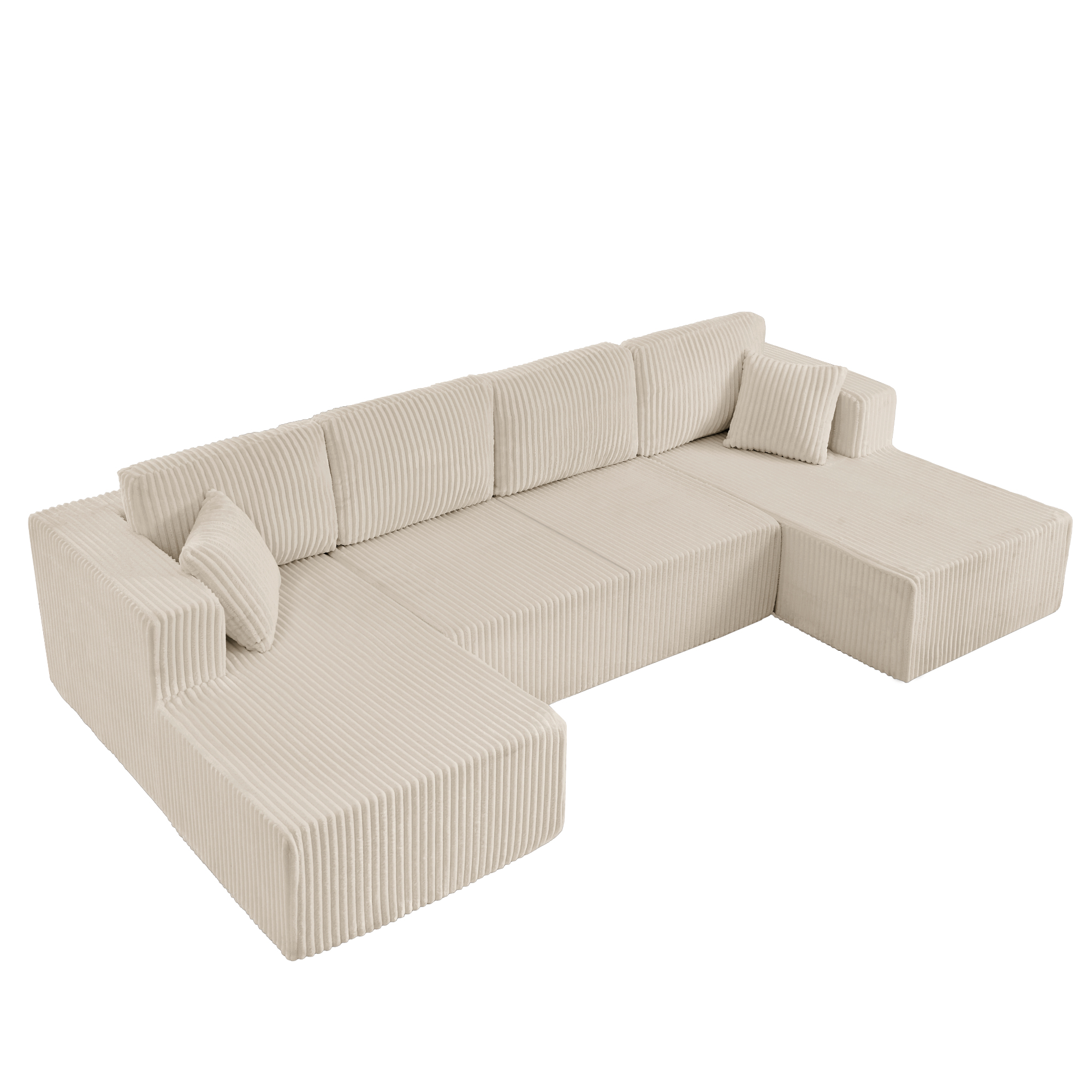 U-Shaped Modular Sectional Sofa [SIZE UPGRADED], Modern Minimalist Corduroy Compressed Sleeper Couch, Extra Spacious Design for Living Room/Bedroom, Comfy Space-Saving Sofa-Beige - Image 6