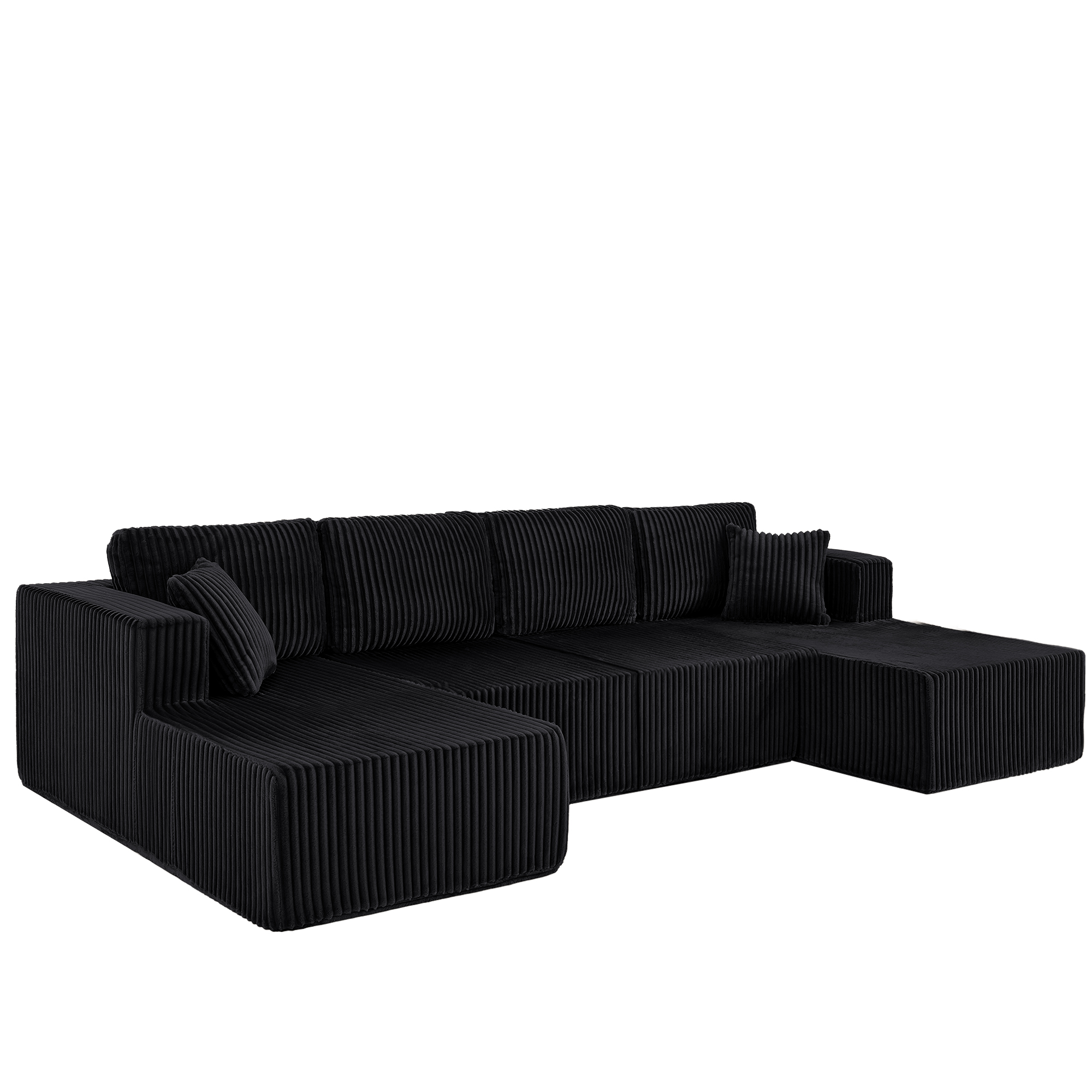 U-Shaped Modular Sectional Sofa [SIZE UPGRADED], Modern Minimalist Corduroy Compressed Sleeper Couch, Extra Spacious Design for Living Room/Bedroom, Comfy Space-Saving Sofa-Black - Image 4
