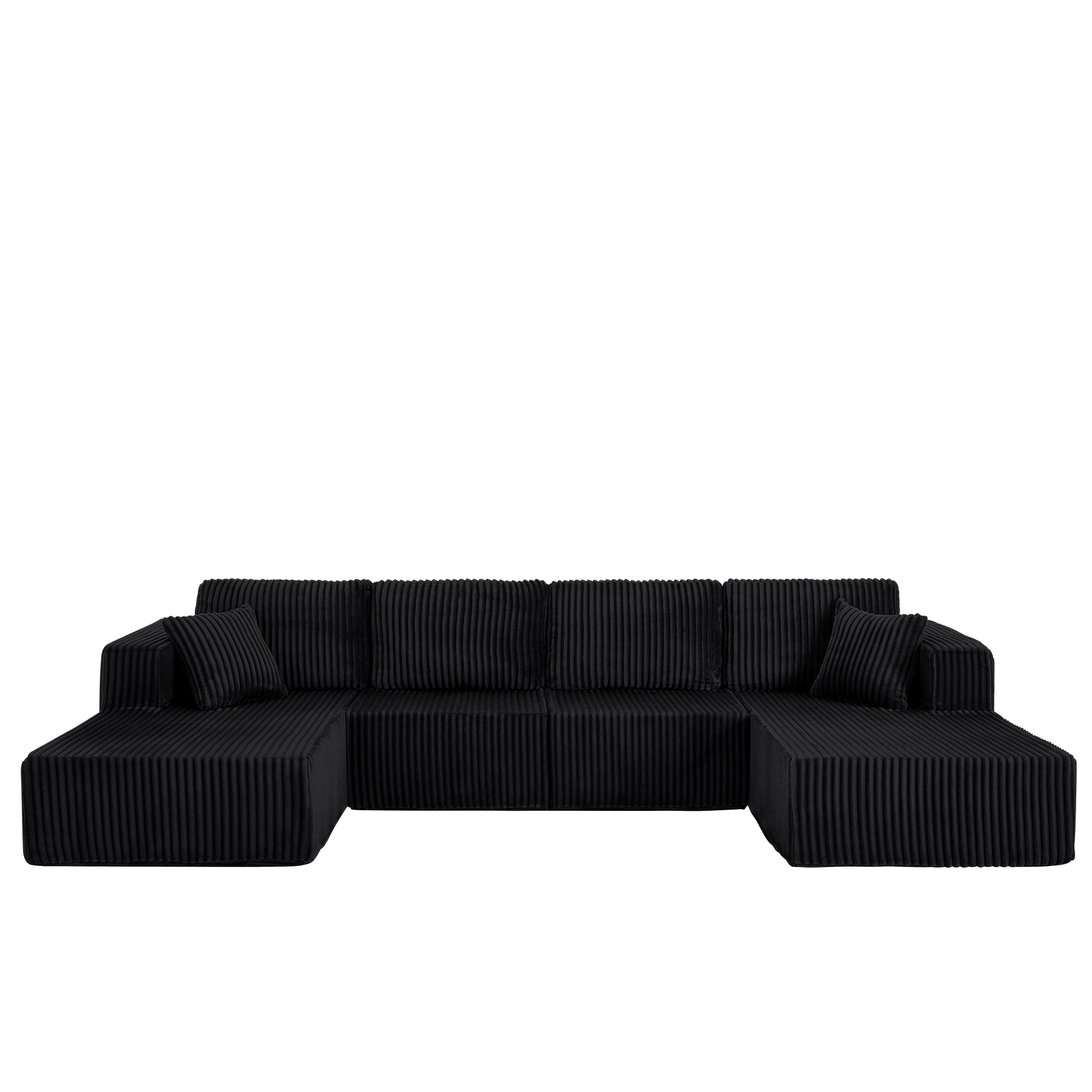 U-Shaped Modular Sectional Sofa [SIZE UPGRADED], Modern Minimalist Corduroy Compressed Sleeper Couch, Extra Spacious Design for Living Room/Bedroom, Comfy Space-Saving Sofa-Black - Image 5