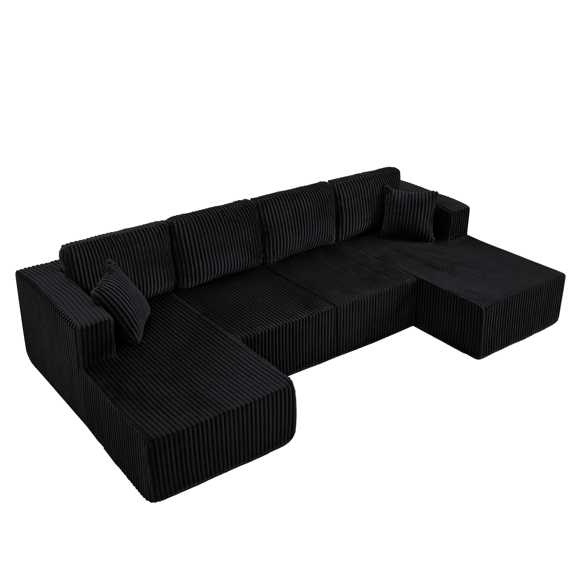 U-Shaped Modular Sectional Sofa [SIZE UPGRADED], Modern Minimalist Corduroy Compressed Sleeper Couch, Extra Spacious Design for Living Room/Bedroom, Comfy Space-Saving Sofa-Black - Image 6