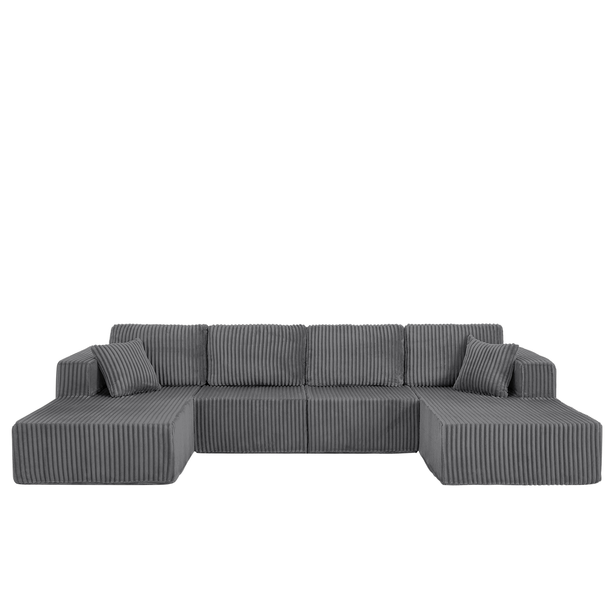 U-Shaped Modular Sectional Sofa [SIZE UPGRADED], Modern Minimalist Corduroy Compressed Sleeper Couch, Extra Spacious Design for Living Room/Bedroom, Comfy Space-Saving Sofa-Dark Gray - Image 4