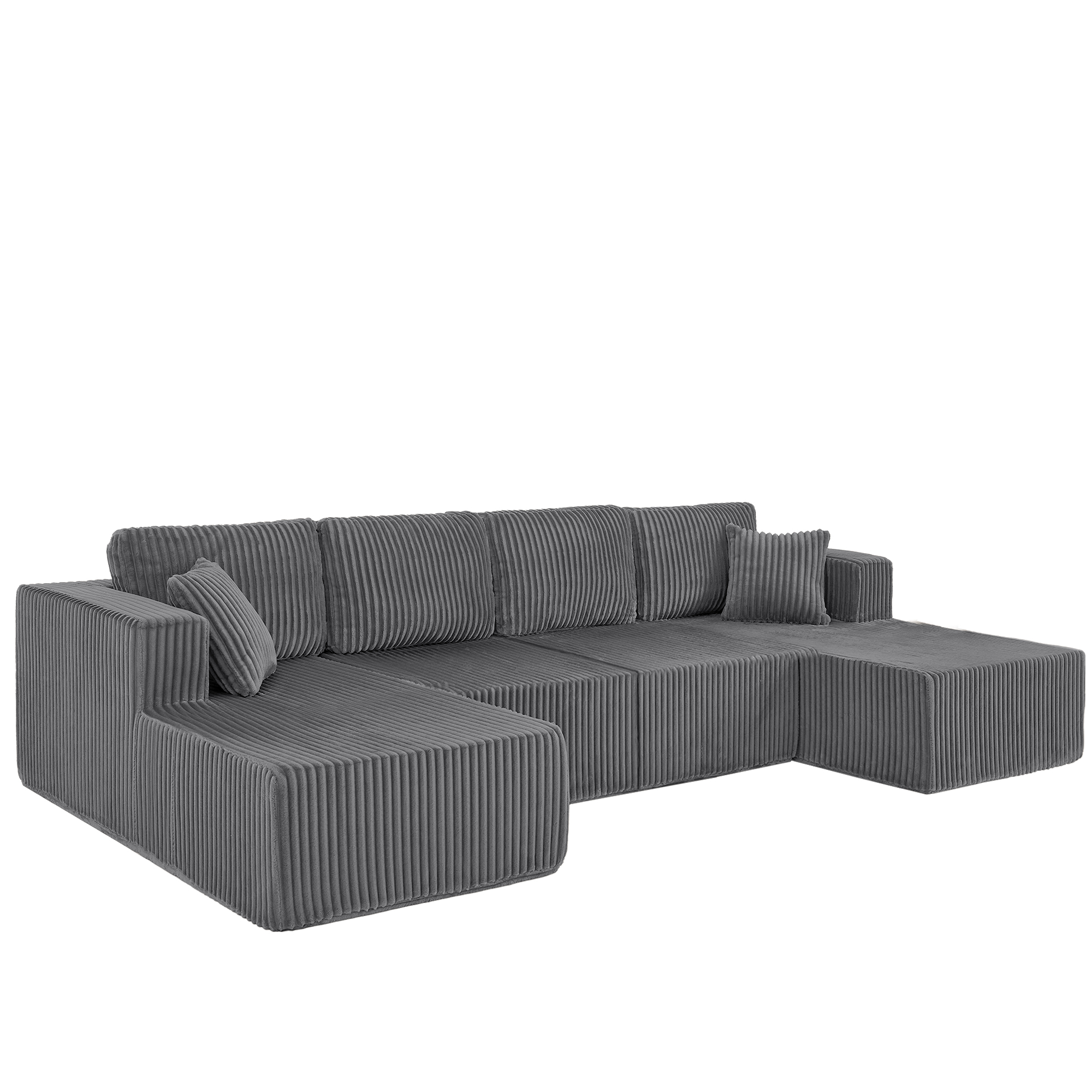 U-Shaped Modular Sectional Sofa [SIZE UPGRADED], Modern Minimalist Corduroy Compressed Sleeper Couch, Extra Spacious Design for Living Room/Bedroom, Comfy Space-Saving Sofa-Dark Gray - Image 5