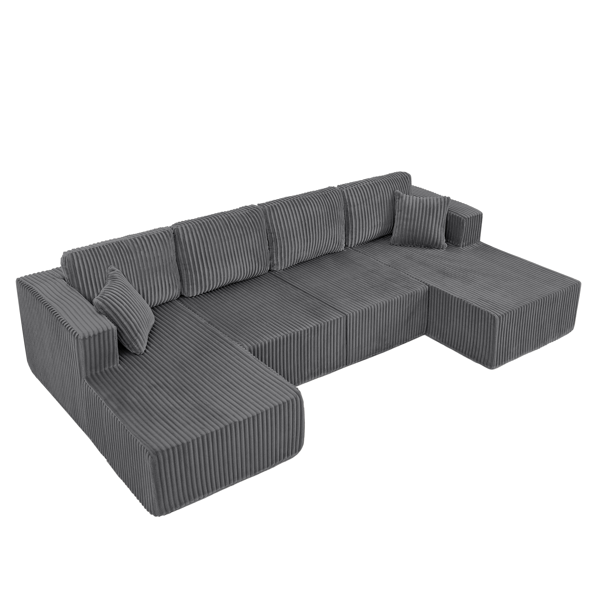 U-Shaped Modular Sectional Sofa [SIZE UPGRADED], Modern Minimalist Corduroy Compressed Sleeper Couch, Extra Spacious Design for Living Room/Bedroom, Comfy Space-Saving Sofa-Dark Gray - Image 6