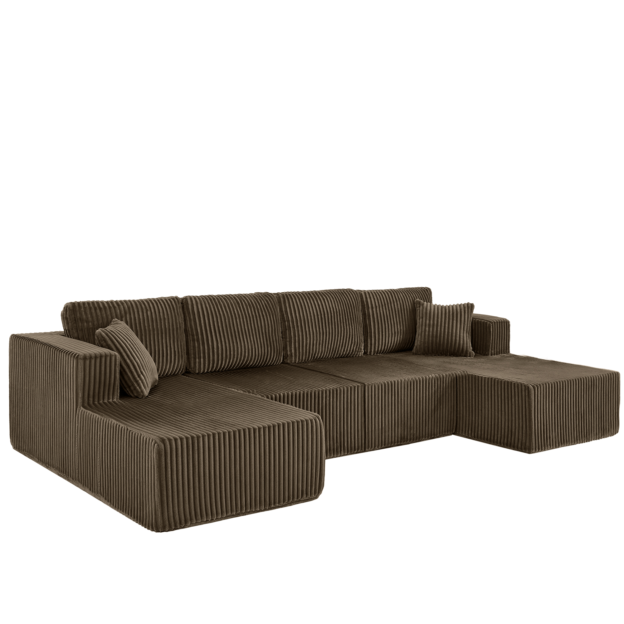 U-Shaped Modular Sectional Sofa [SIZE UPGRADED], Modern Minimalist Corduroy Compressed Sleeper Couch, Extra Spacious Design for Living Room/Bedroom, Comfy Space-Saving Sofa-Brown - Image 4