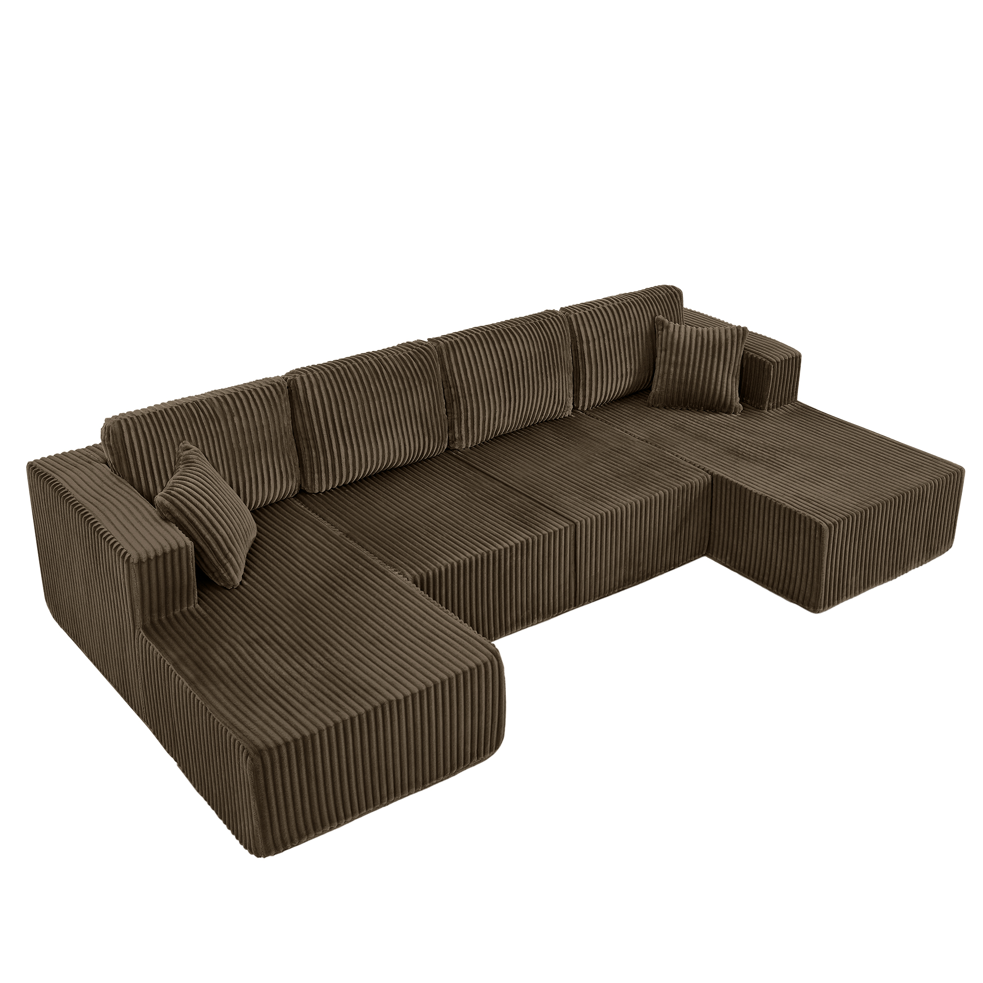 U-Shaped Modular Sectional Sofa [SIZE UPGRADED], Modern Minimalist Corduroy Compressed Sleeper Couch, Extra Spacious Design for Living Room/Bedroom, Comfy Space-Saving Sofa-Brown - Image 6