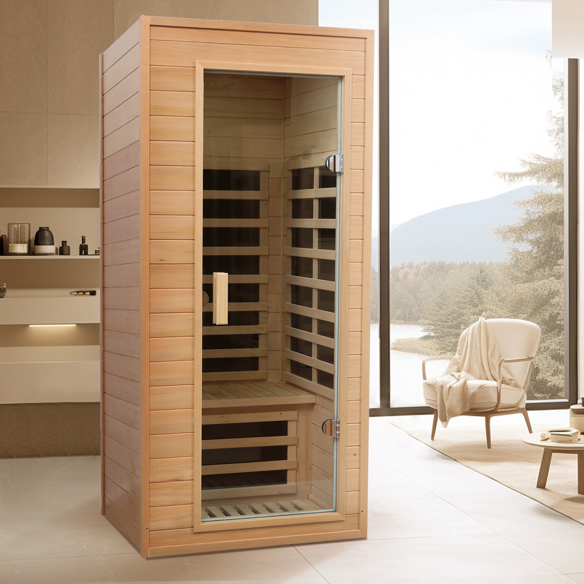 Hemlock One-person far infrared roof embedded indoor sauna room - Image 6