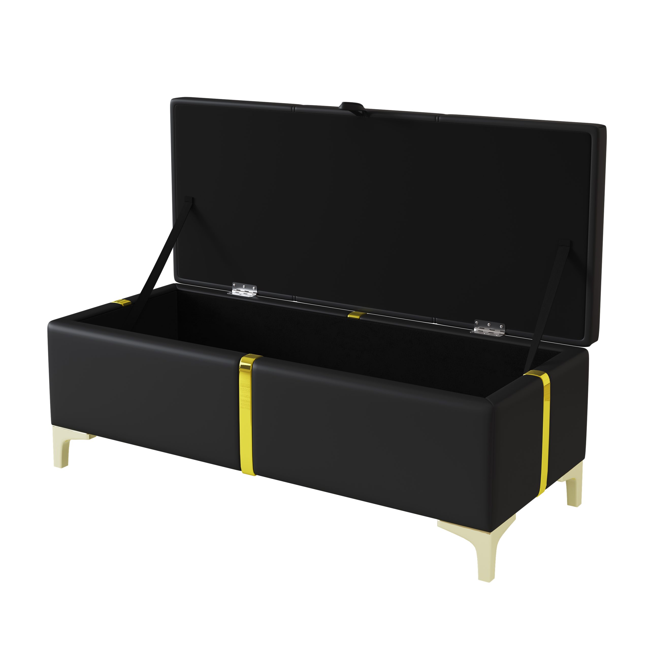 Elegant Upholstered Storage Ottoman,Storage Bench with Metal Legs for Bedroom,Living Room,Fully Assembled Except Legs,Black - Image 5