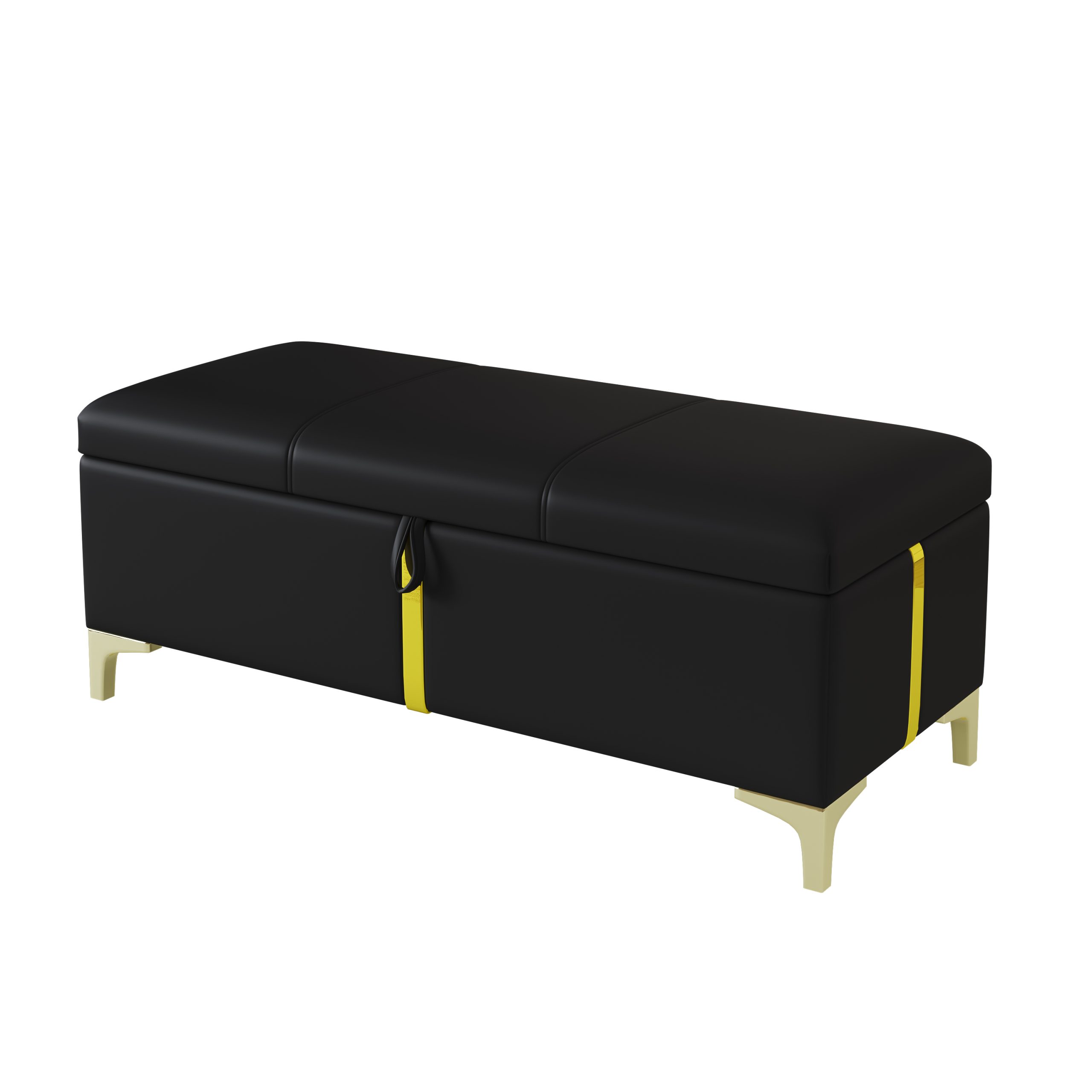 Elegant Upholstered Storage Ottoman,Storage Bench with Metal Legs for Bedroom,Living Room,Fully Assembled Except Legs,Black - Image 6