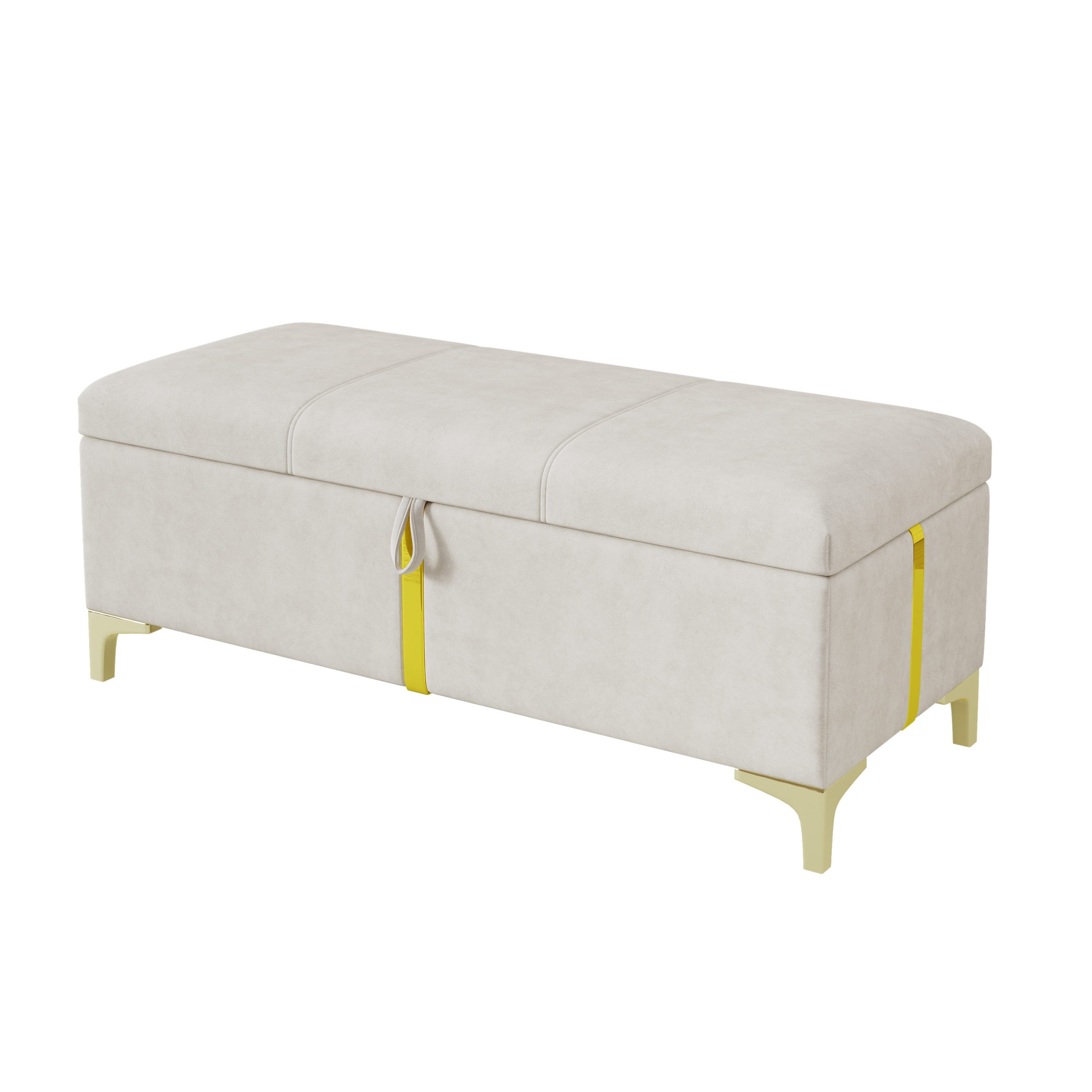 Elegant Upholstered Storage Ottoman,Storage Bench with Metal Legs for Bedroom,Living Room,Fully Assembled Except Legs,Beige - Image 4