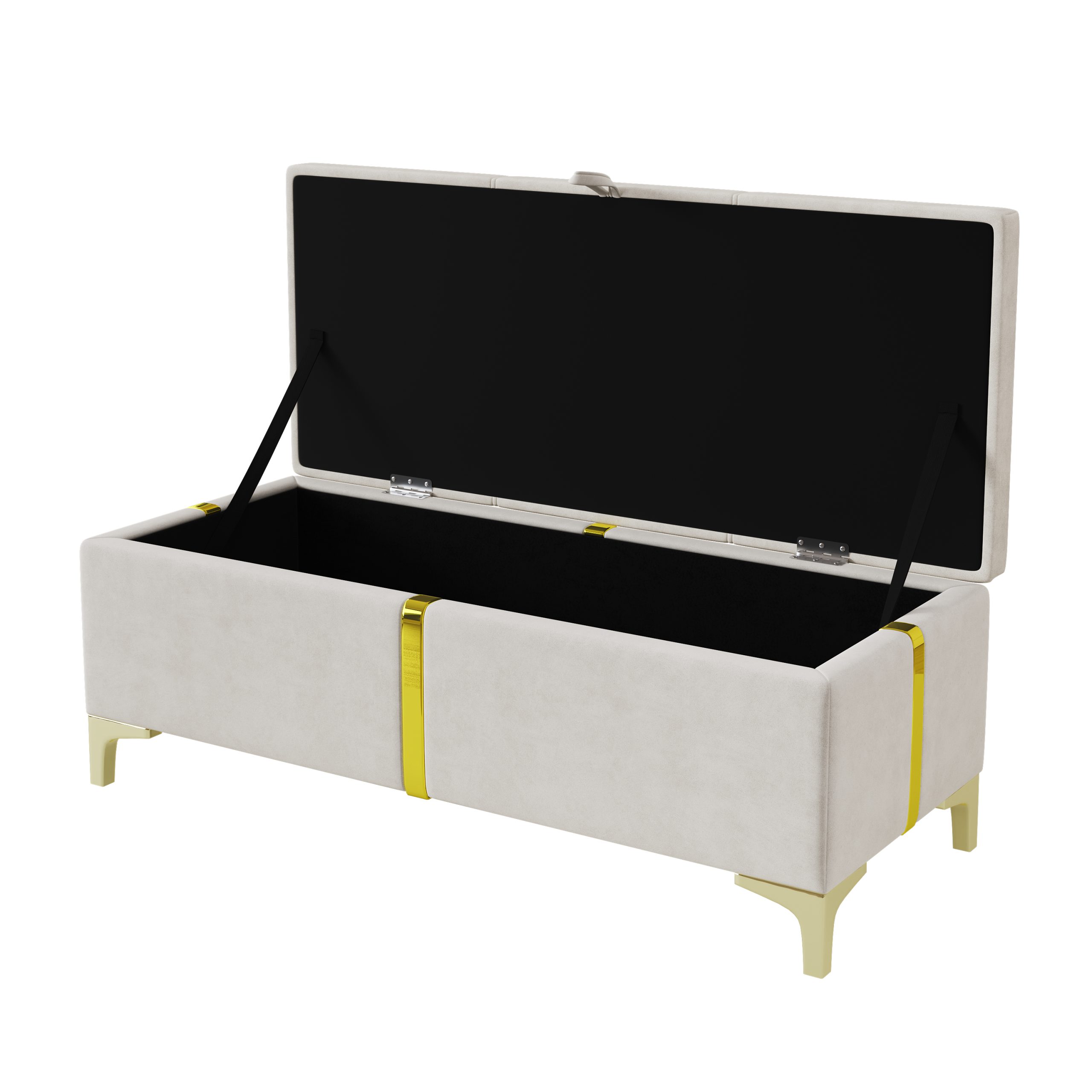 Elegant Upholstered Storage Ottoman,Storage Bench with Metal Legs for Bedroom,Living Room,Fully Assembled Except Legs,Beige - Image 5