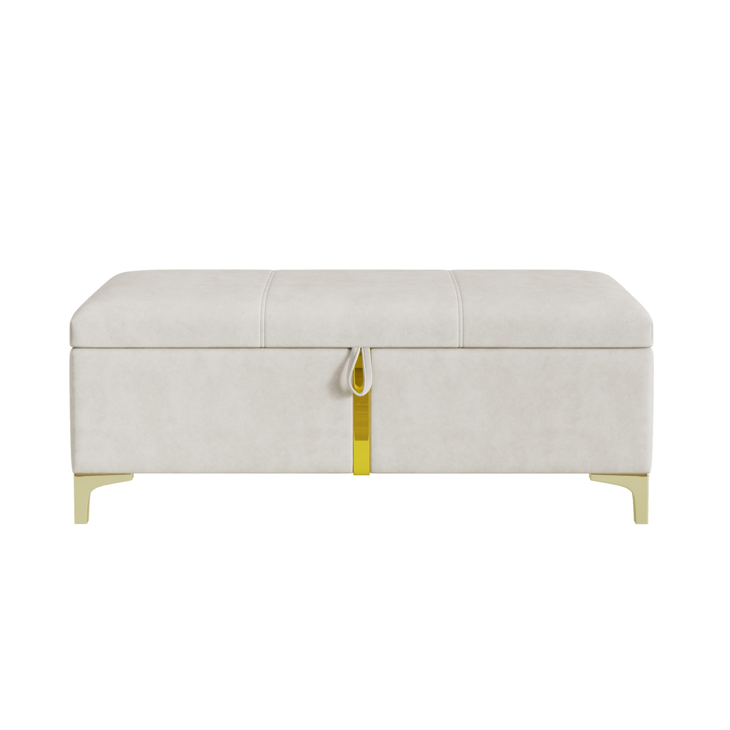 Elegant Upholstered Storage Ottoman,Storage Bench with Metal Legs for Bedroom,Living Room,Fully Assembled Except Legs,Beige - Image 6