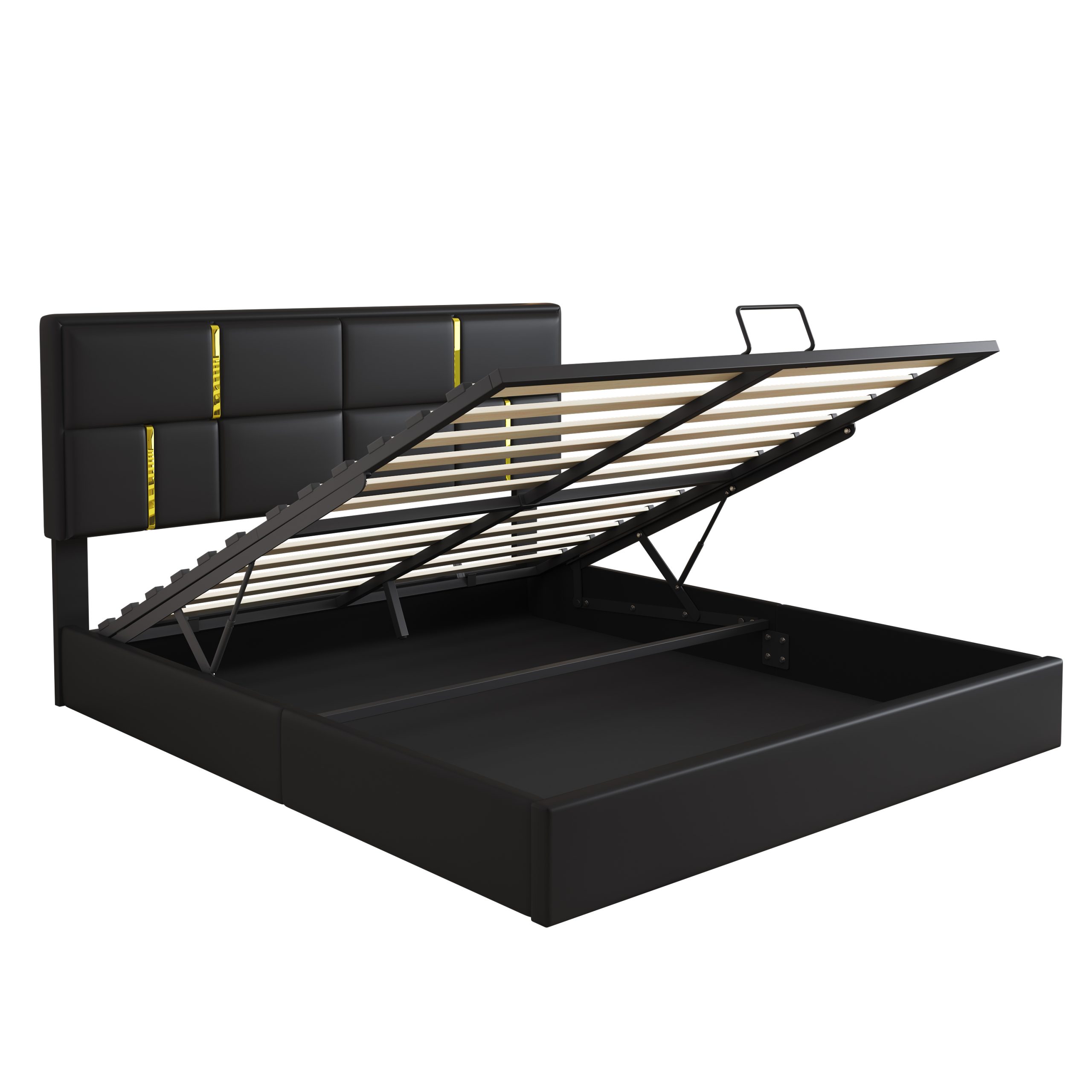 Queen Size Upholstered Platform Bed with Hydraulic Storage System,No Box Spring Needed,Black(Old SKU:N733P207778B) - Image 6