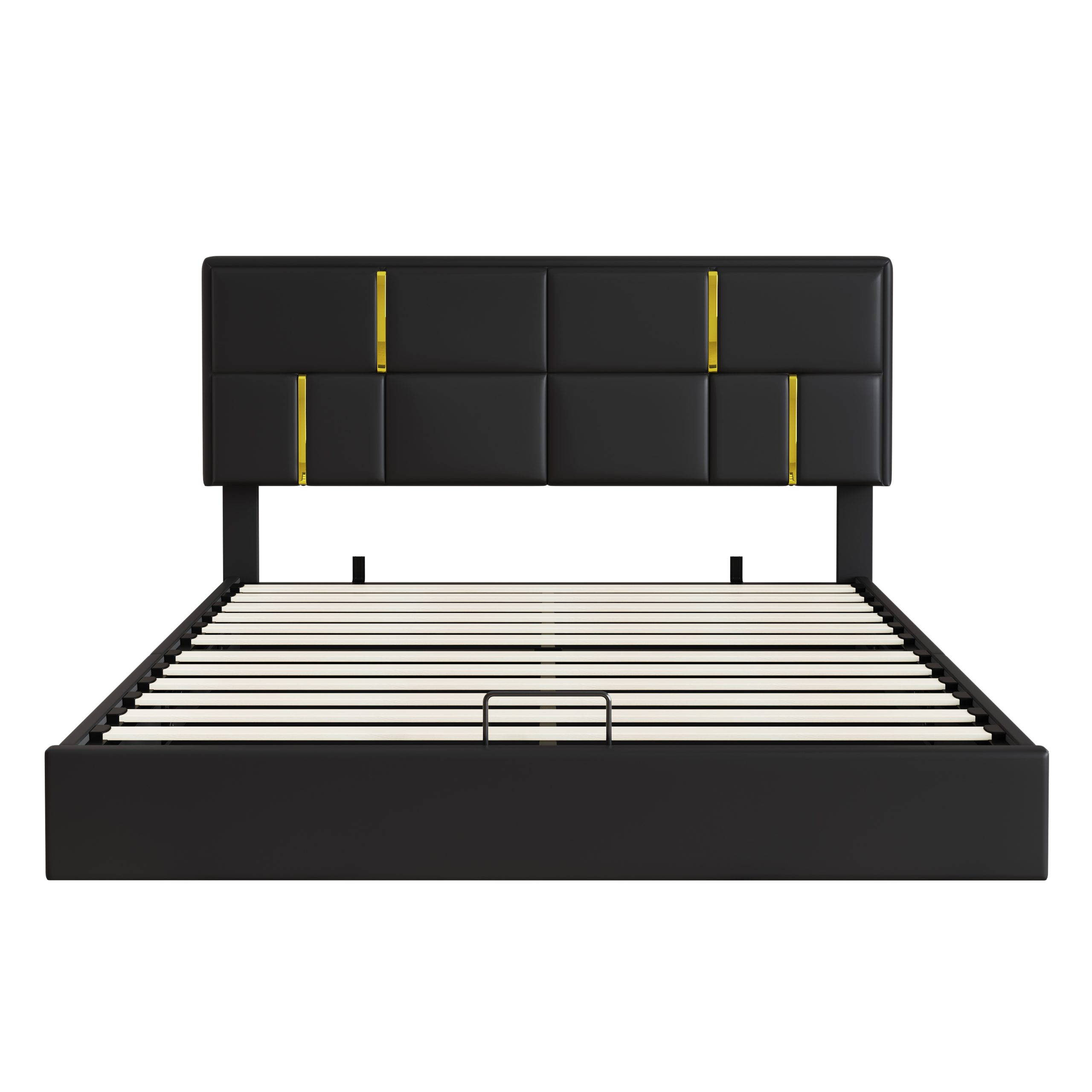 2-Pieces Bedroom Sets,Queen Size Upholstered Platform Bed with Hydraulic Storage System,Storage Ottoman with Metal Legs,Black(Old SKU:N733S207778B) - Image 3