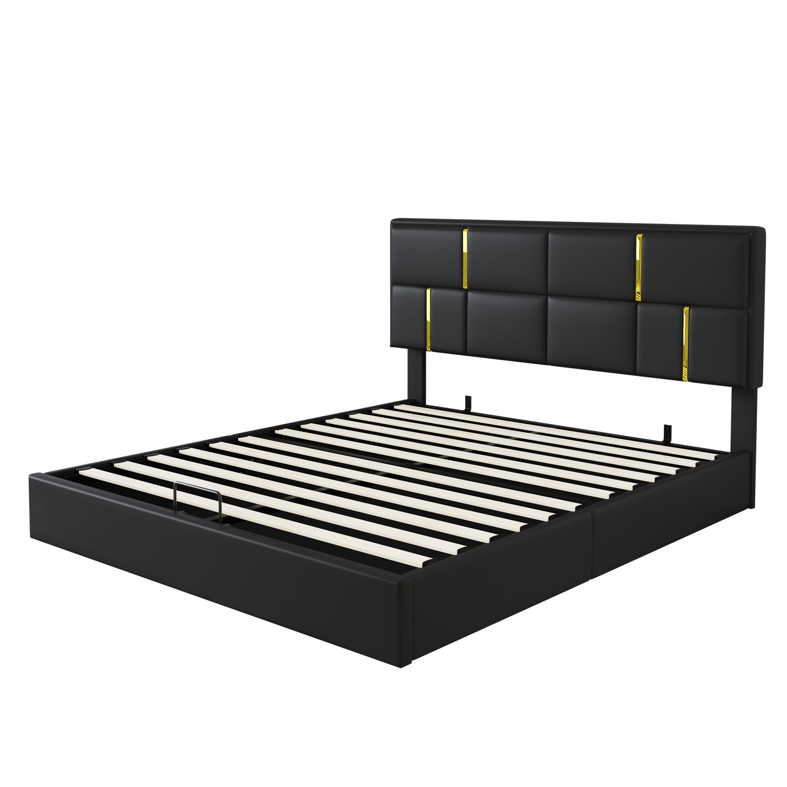 2-Pieces Bedroom Sets,Queen Size Upholstered Platform Bed with Hydraulic Storage System,Storage Ottoman with Metal Legs,Black(Old SKU:N733S207778B) - Image 4