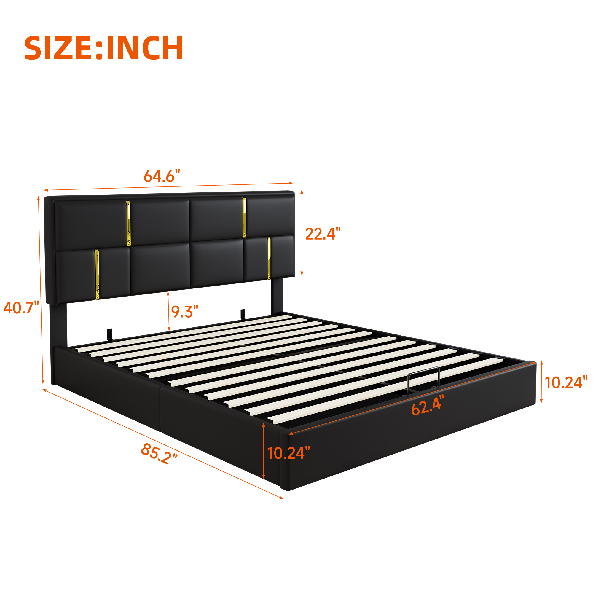2-Pieces Bedroom Sets,Queen Size Upholstered Platform Bed with Hydraulic Storage System,Storage Ottoman with Metal Legs,Black(Old SKU:N733S207778B) - Image 6