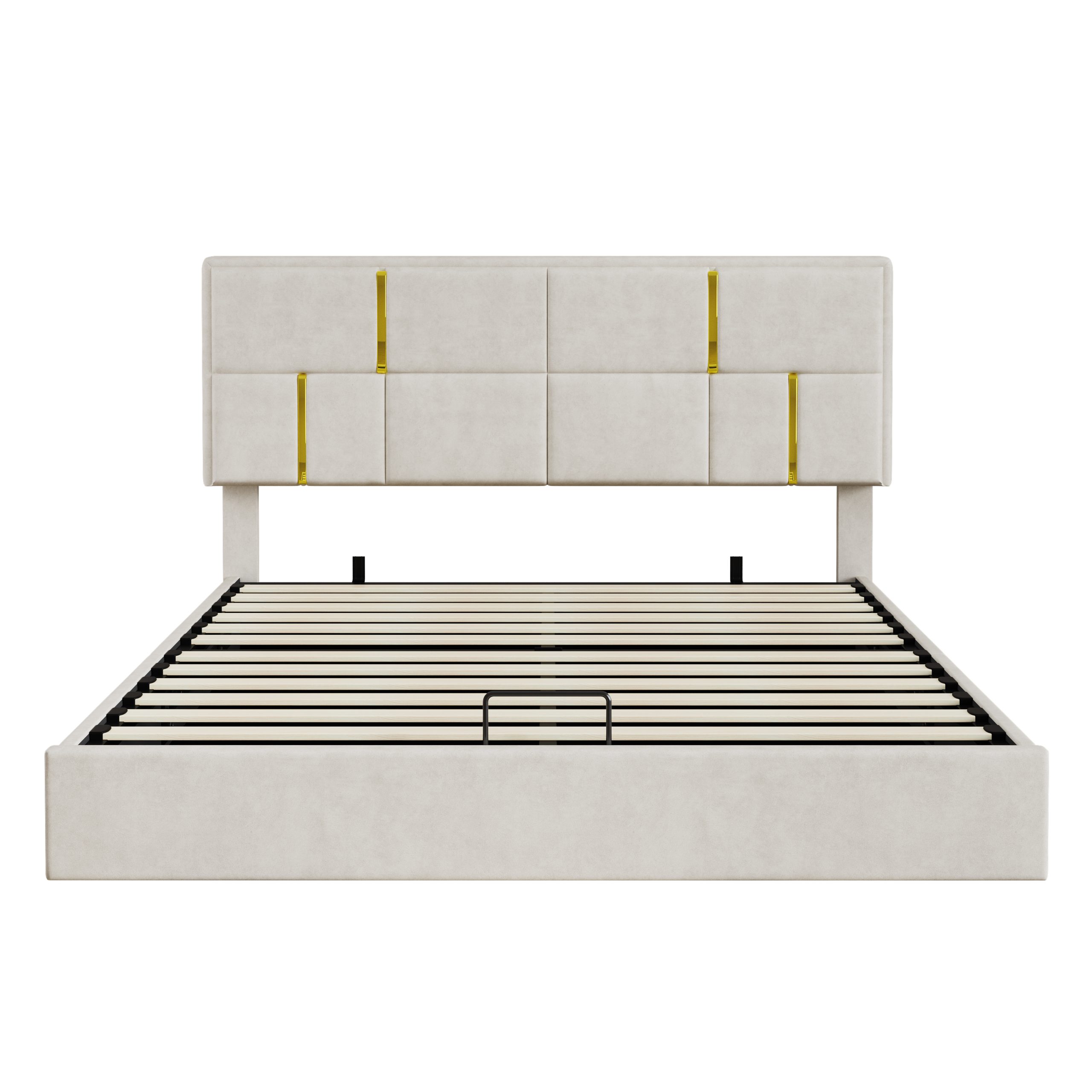 2-Pieces Bedroom Sets,Queen Size Upholstered Platform Bed with Hydraulic Storage System,Storage Ottoman with Metal Legs,Beige(Old SKU:N733S207778A) - Image 3