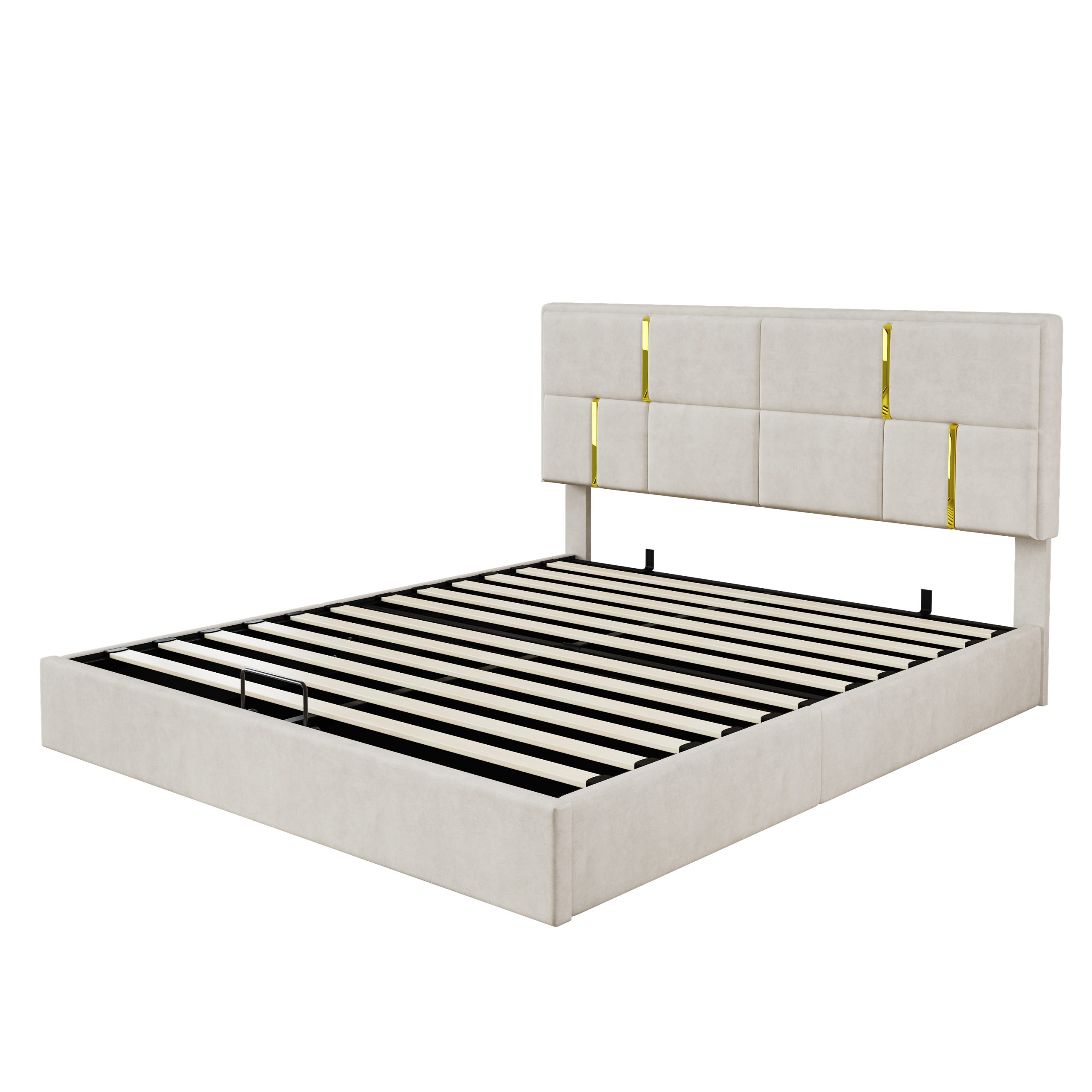 2-Pieces Bedroom Sets,Queen Size Upholstered Platform Bed with Hydraulic Storage System,Storage Ottoman with Metal Legs,Beige(Old SKU:N733S207778A) - Image 4