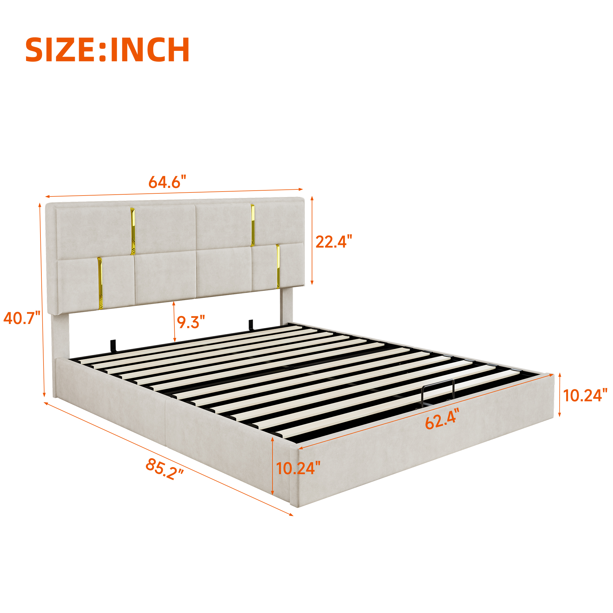 2-Pieces Bedroom Sets,Queen Size Upholstered Platform Bed with Hydraulic Storage System,Storage Ottoman with Metal Legs,Beige(Old SKU:N733S207778A) - Image 6