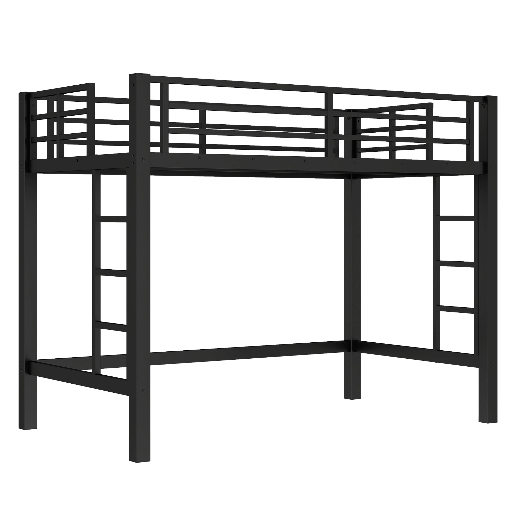 Twin Size Metal Loft Bed, Loft Bed with Easy Climbing Ladder and Guardrails , Black - Image 4
