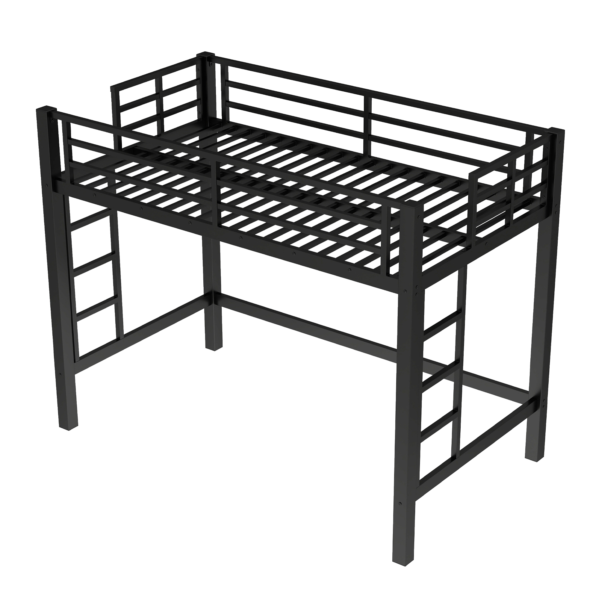 Twin Size Metal Loft Bed, Loft Bed with Easy Climbing Ladder and Guardrails , Black - Image 6