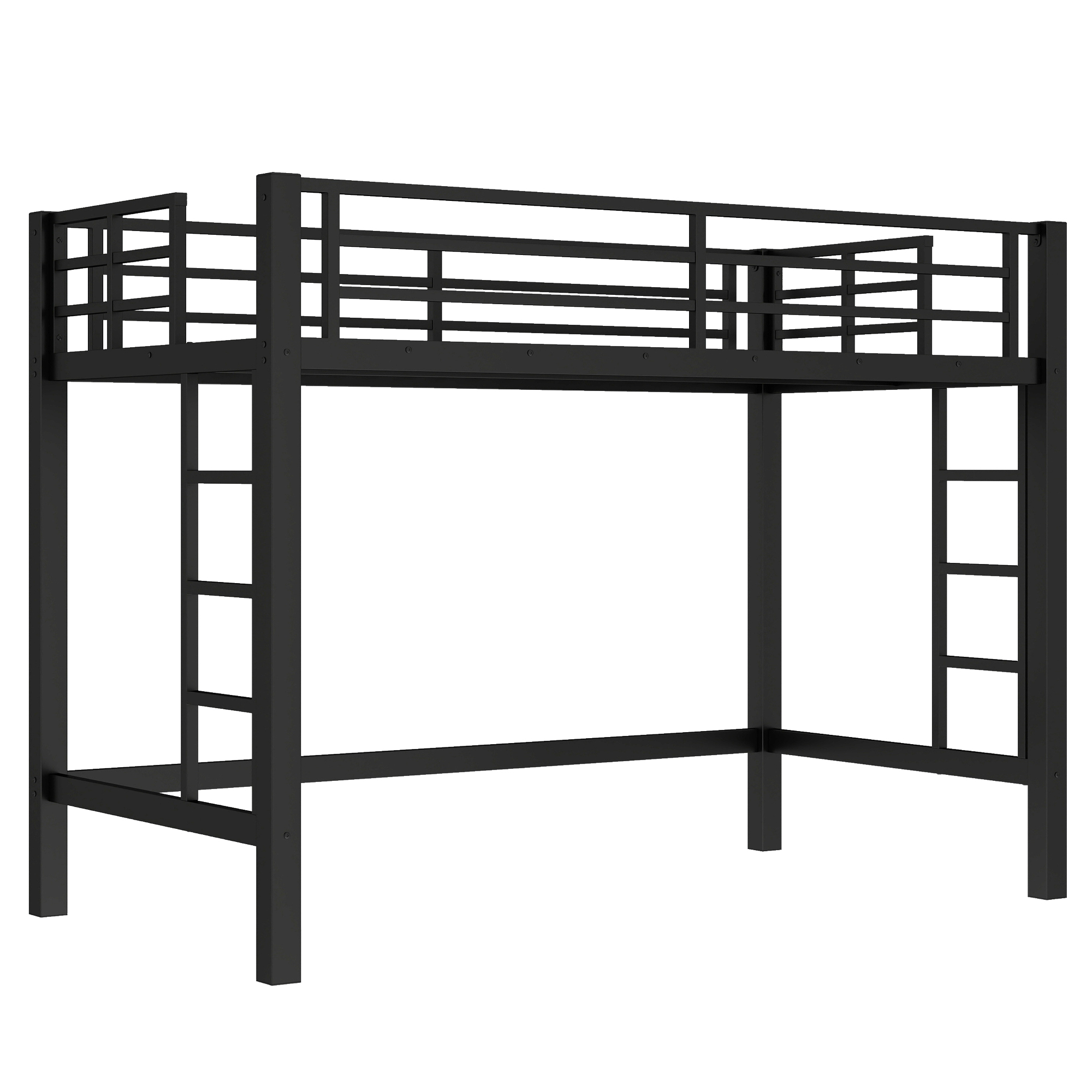 Twin XL Size Metal Loft Bed, Loft Bed with Easy Climbing Ladder and Guardrails , Black - Image 4
