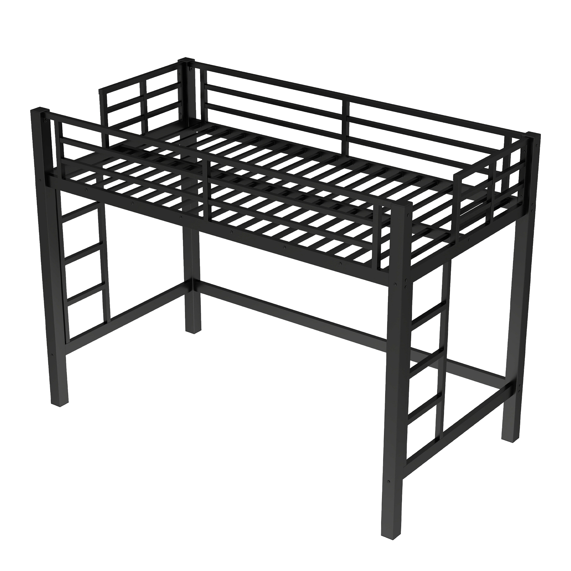 Twin XL Size Metal Loft Bed, Loft Bed with Easy Climbing Ladder and Guardrails , Black - Image 6