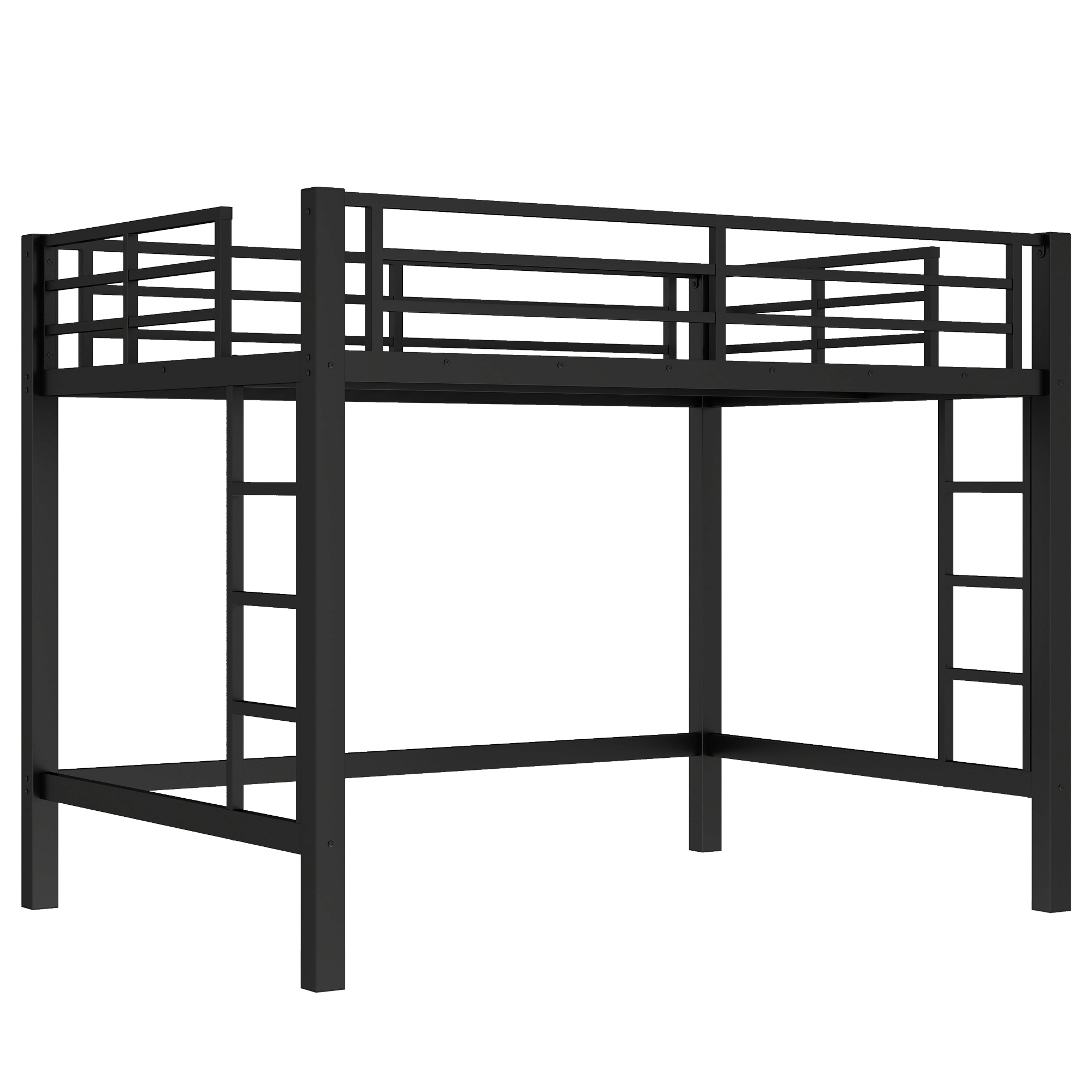 Full Size Metal Loft Bed, Loft Bed with Easy Climbing Ladder and Guardrails , Black - Image 4