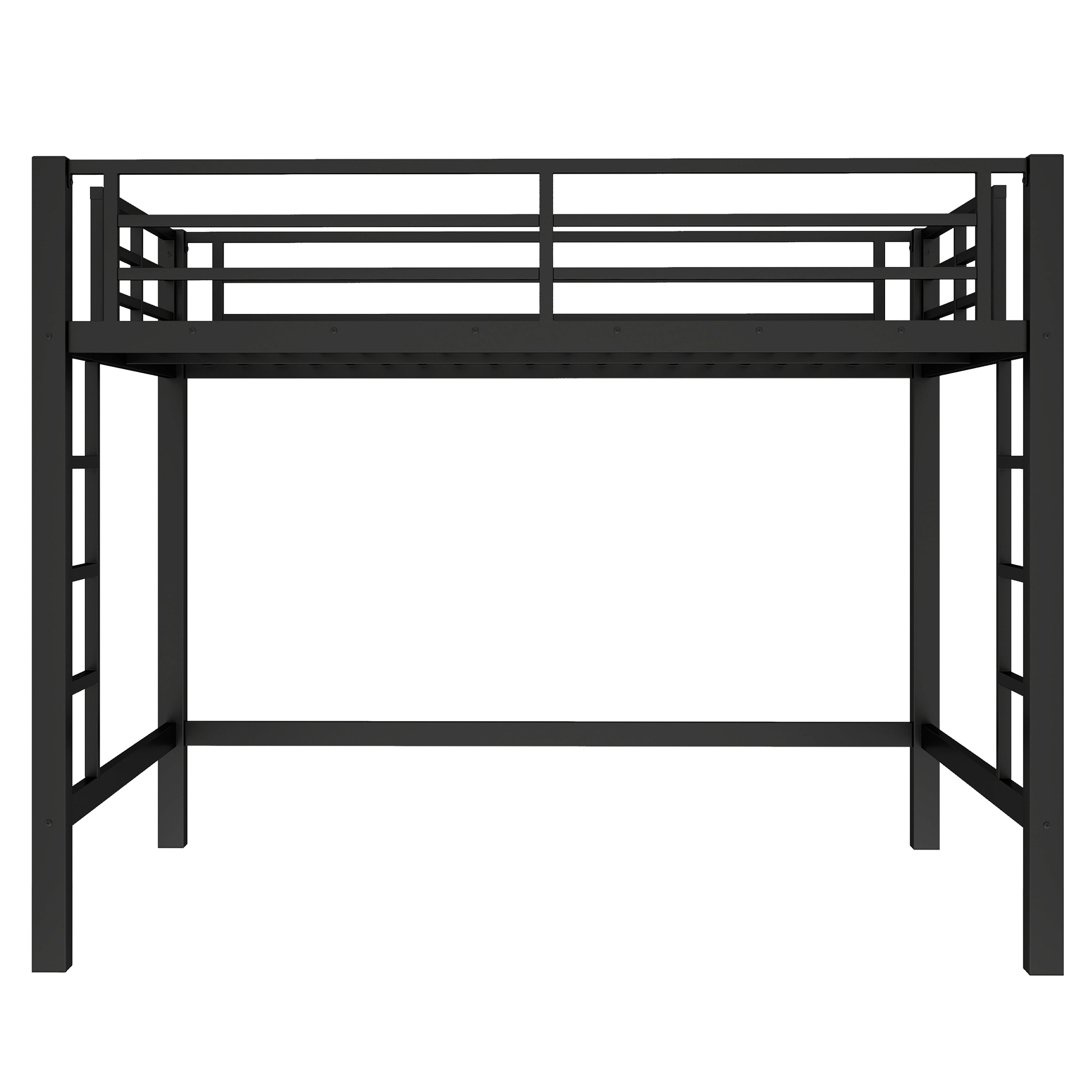 Full Size Metal Loft Bed, Loft Bed with Easy Climbing Ladder and Guardrails , Black - Image 5