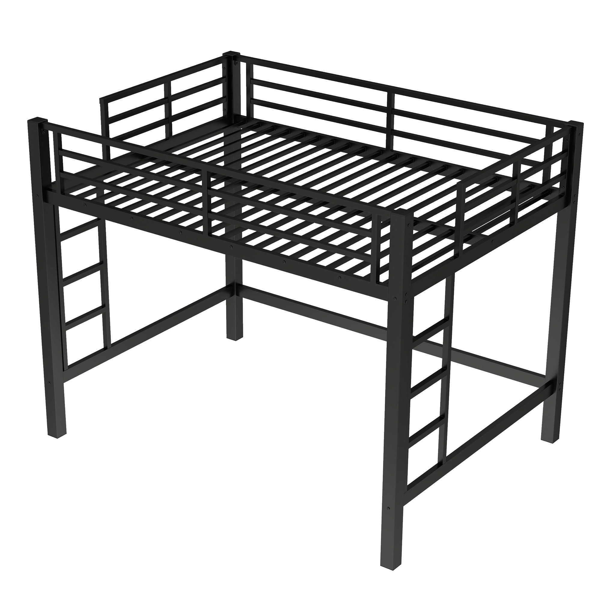 Full Size Metal Loft Bed, Loft Bed with Easy Climbing Ladder and Guardrails , Black - Image 6
