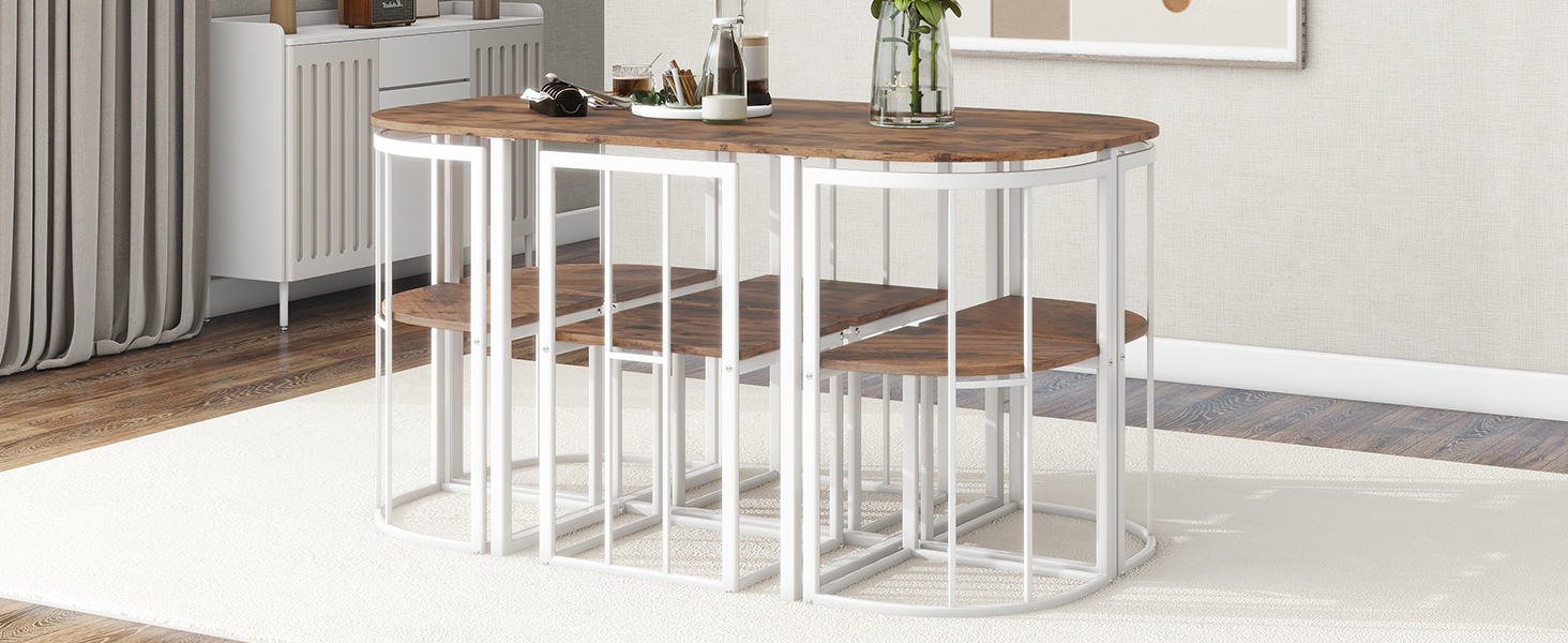 TOPMAX Modern 7-Piece Dining Table Set with Faux Marble Compact 55Inch Kitchen Table Set for 6, White+Cherry(OLD SKU:SP000017) - Image 4