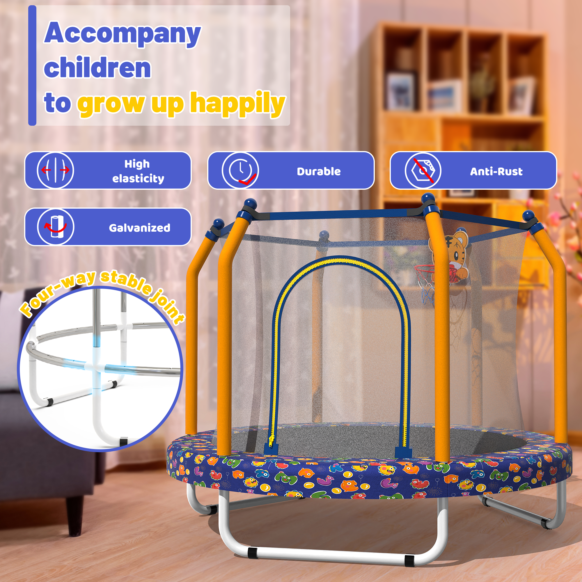 55-inch Trampoline for Kids Indoor & Outdoor Small Toddler Trampoline with Basketball Hoop - Image 2