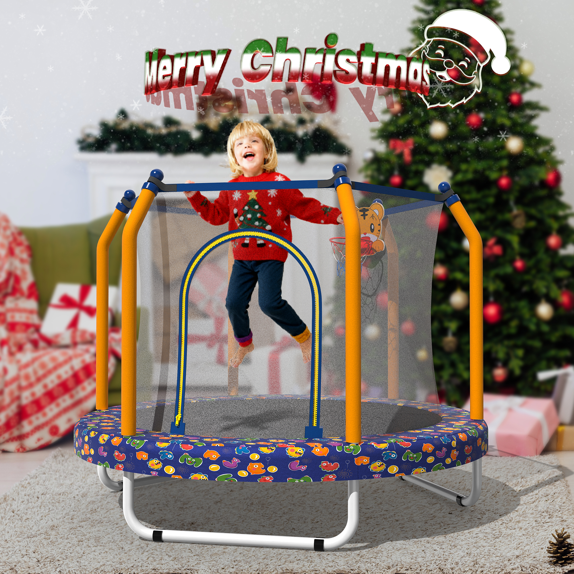 55-inch Trampoline for Kids Indoor & Outdoor Small Toddler Trampoline with Basketball Hoop - Image 4