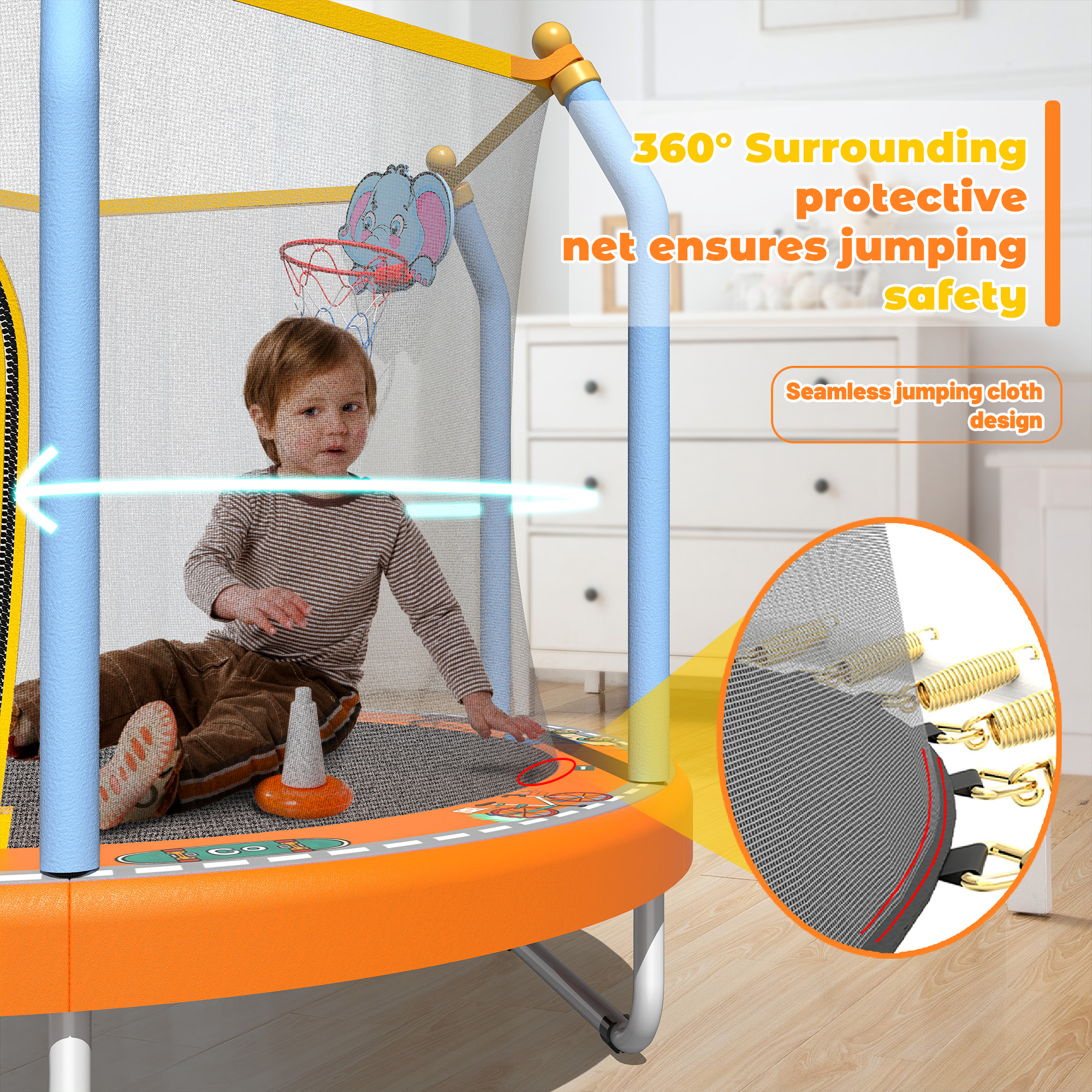 55-inch Trampoline for Kids Indoor & Outdoor Small Toddler Trampoline with Basketball Hoop - Image 3