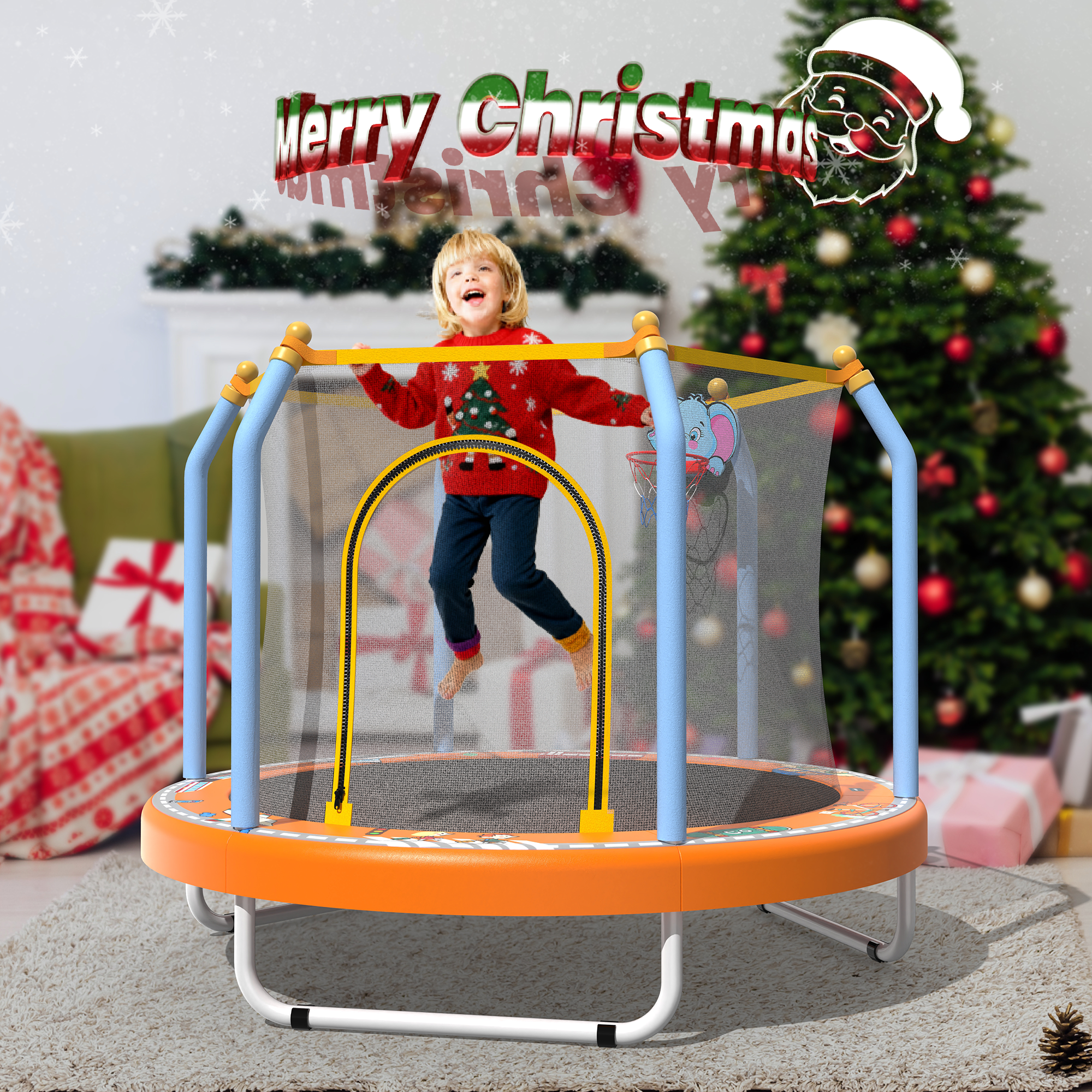 55-inch Trampoline for Kids Indoor & Outdoor Small Toddler Trampoline with Basketball Hoop - Image 4