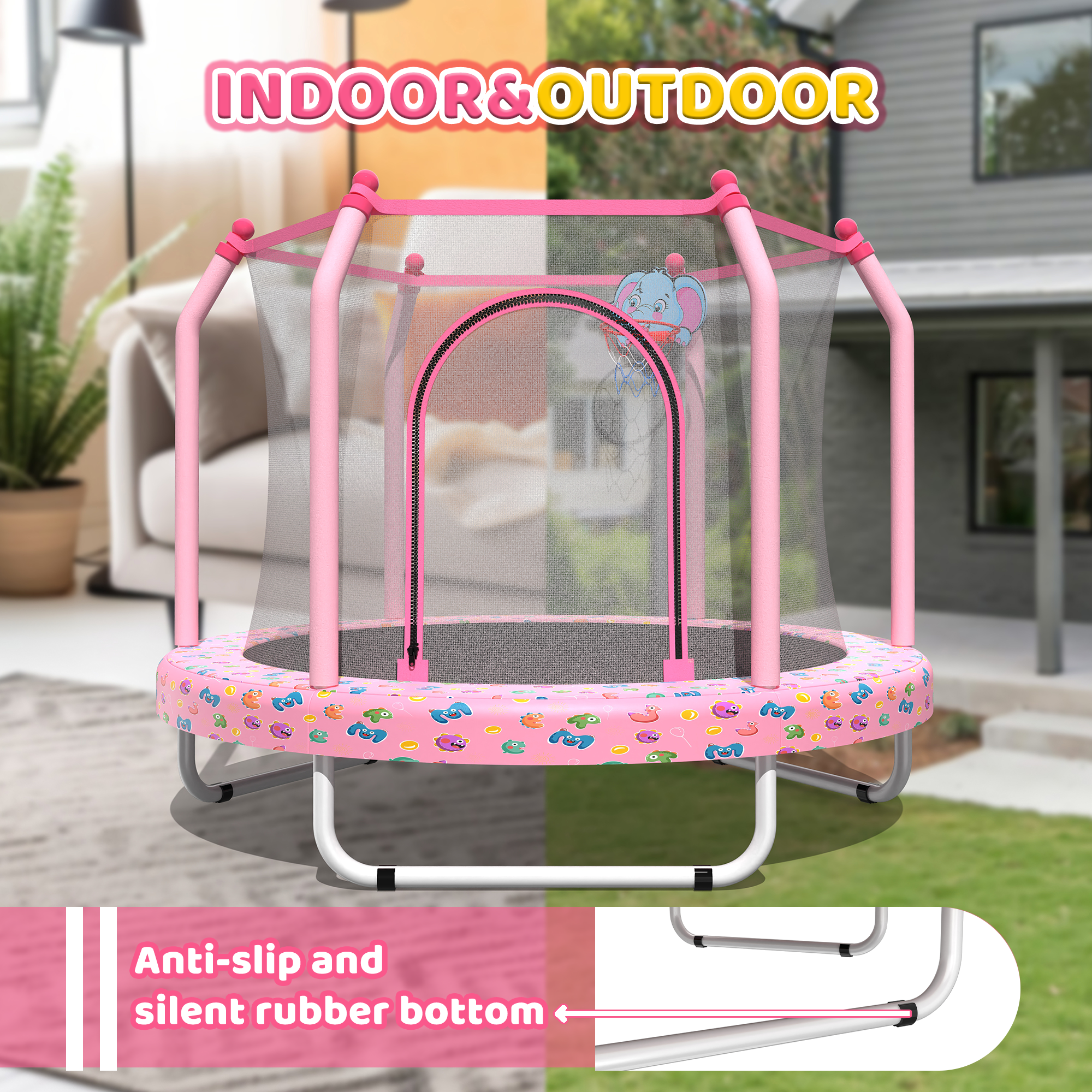 55-inch Trampoline for Kids Indoor & Outdoor Small Toddler Trampoline with Basketball Hoop - Image 3