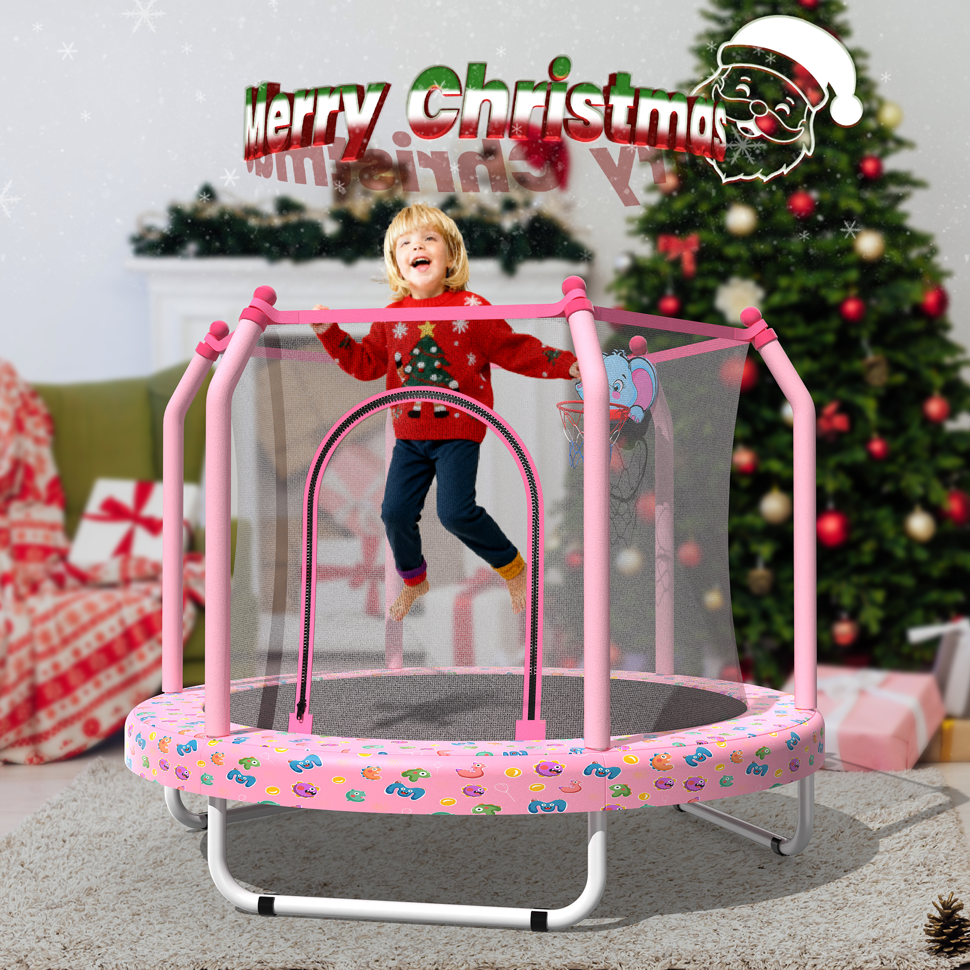 55-inch Trampoline for Kids Indoor & Outdoor Small Toddler Trampoline with Basketball Hoop - Image 4