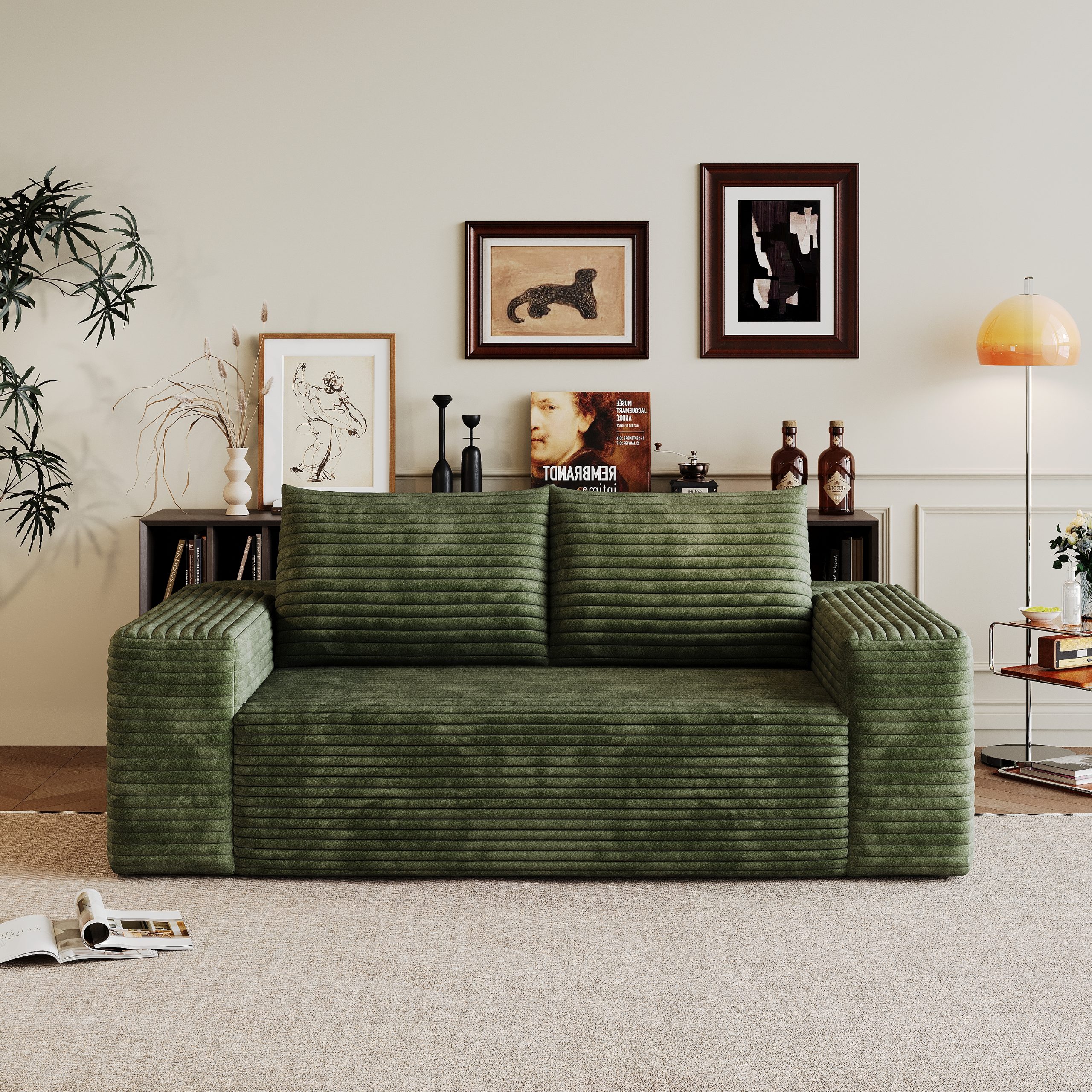 63" 2Setaser Sofa,Corduroy Fabric,Deep Seat Couches,Comfy Loveseat Sofa,No Assembly,1pcs for Living room, Bedroom,Conference room ,Apartment,Green - Image 6