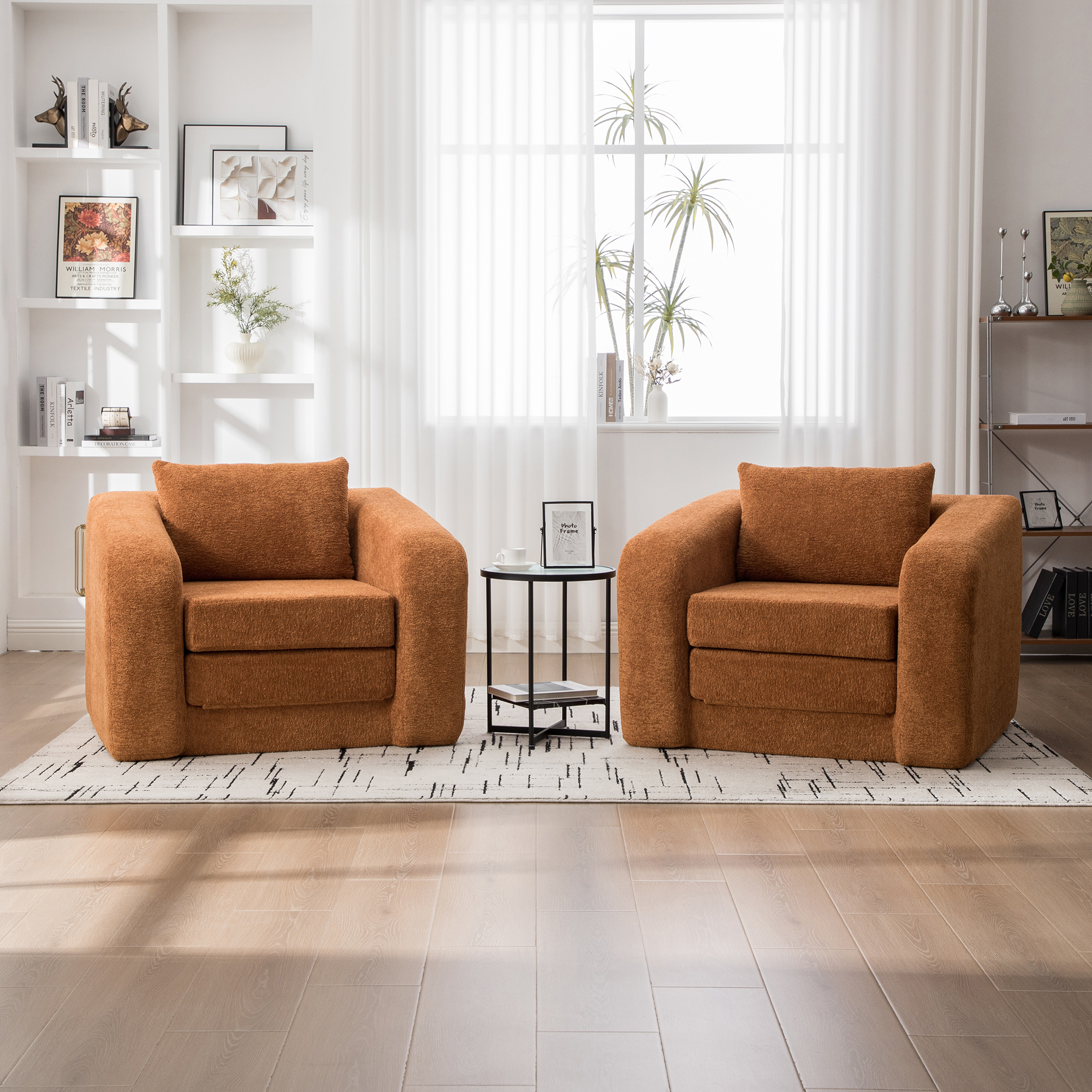40" Foldable Single Sofa Bed with Armrest & Backrest, Convertible Chenille Boneless Cloud Floor Mattress Sleeper Lounge Accent Chair with Pillow for Apartment Living Room Bedroom Dorm Guestroom,Orange - Image 6