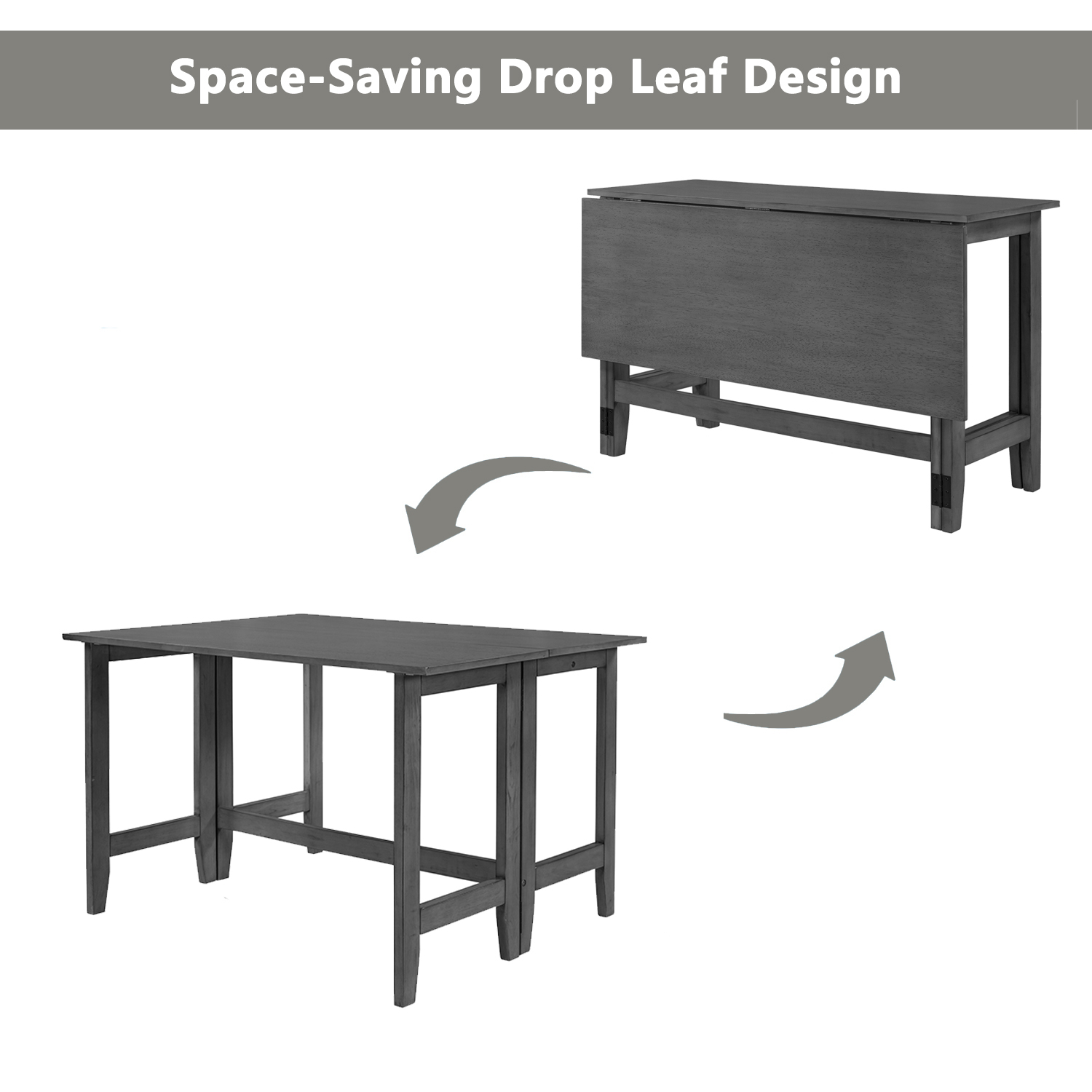 TOPMAX Farmhouse Wood Extendable Dining Table with Drop Leaf for Small Places, Gray(OLD SKU:N717P195019) - Image 3