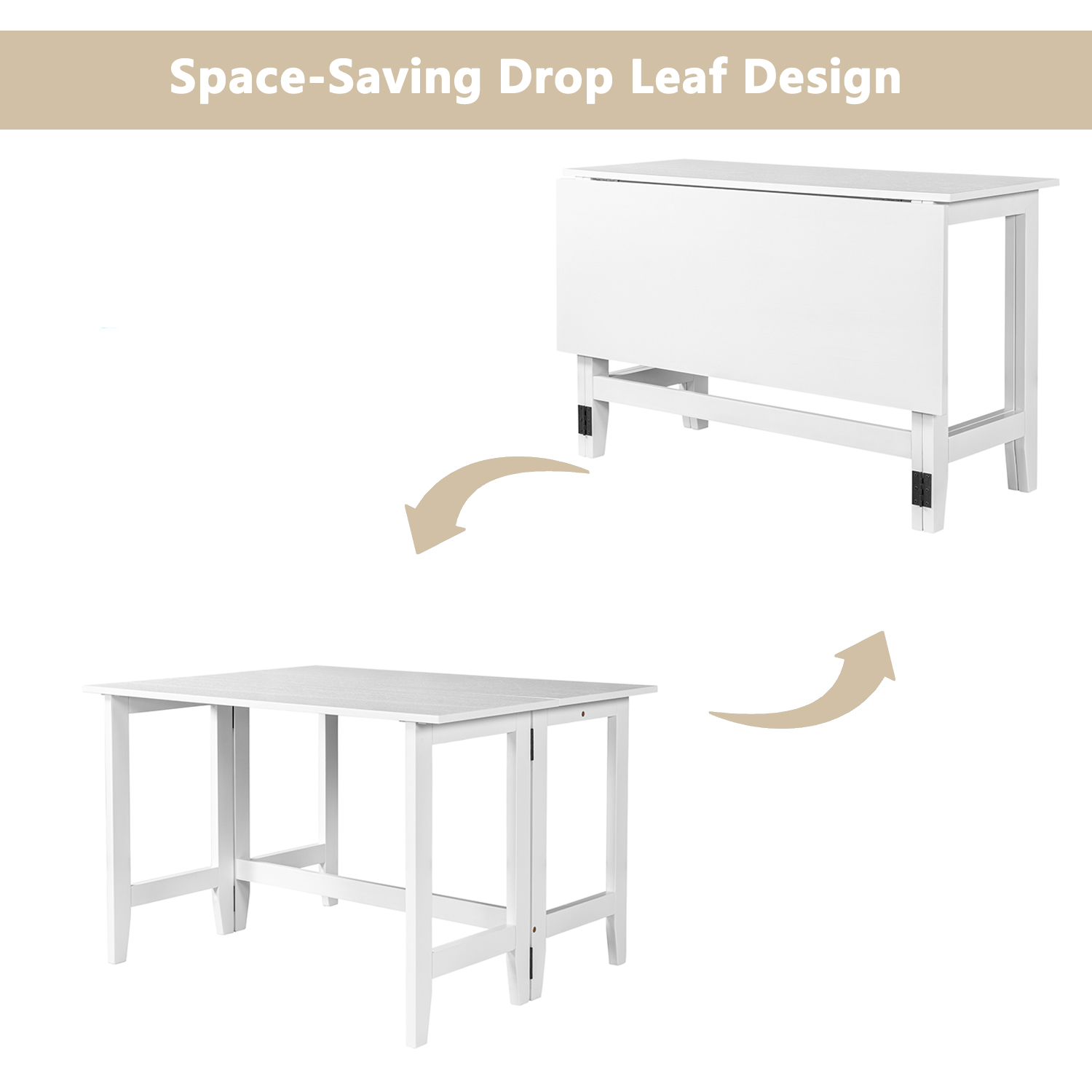 TOPMAX Farmhouse Wood Extendable Dining Table with Drop Leaf for Small Places, White(OLD SKU:N717P195019) - Image 3