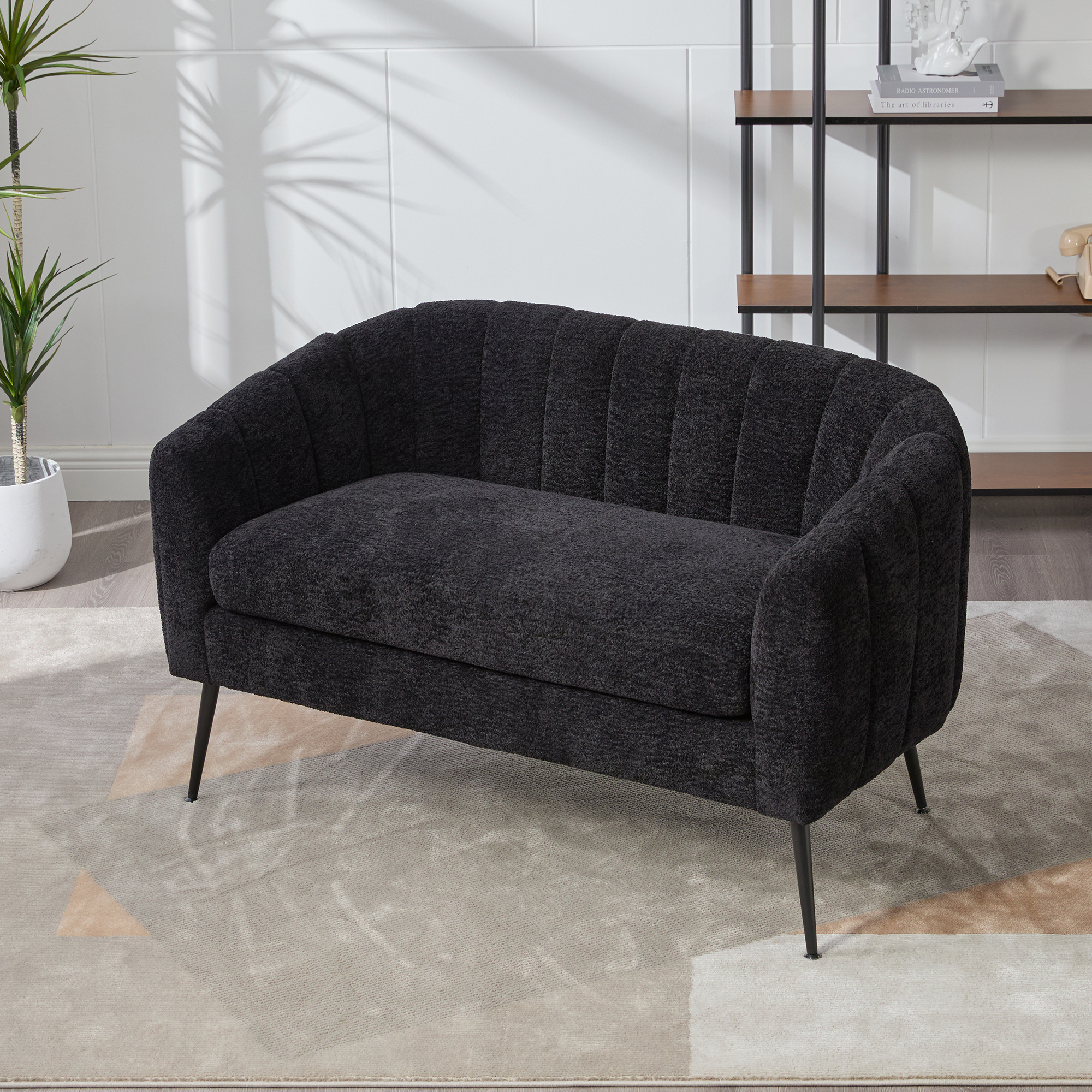 50.2'' Wide Upholstered Chenille Mini Loveseat Accent Couch, Modern Glam Small Settee with Metal Legs, Channel Tufted 2-Seater Sofa for Living Rooms Bedrooms Dorm Studio Office Small Spaces, Black - Image 3