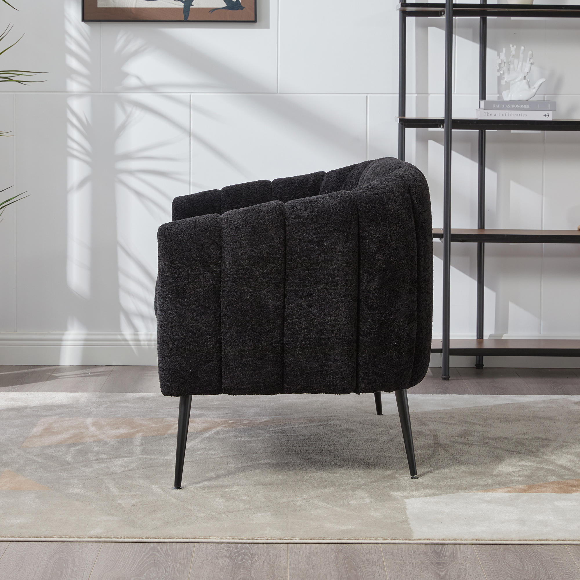 50.2'' Wide Upholstered Chenille Mini Loveseat Accent Couch, Modern Glam Small Settee with Metal Legs, Channel Tufted 2-Seater Sofa for Living Rooms Bedrooms Dorm Studio Office Small Spaces, Black - Image 6