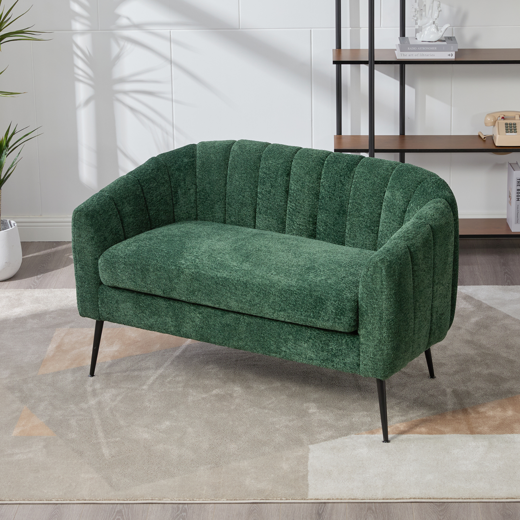 50.2'' Wide Upholstered Chenille Mini Loveseat Accent Couch, Modern Glam Small Settee with Metal Legs, Channel Tufted 2-Seater Sofa for Living Rooms Bedrooms Dorm Studio Office Small Spaces, Green - Image 3