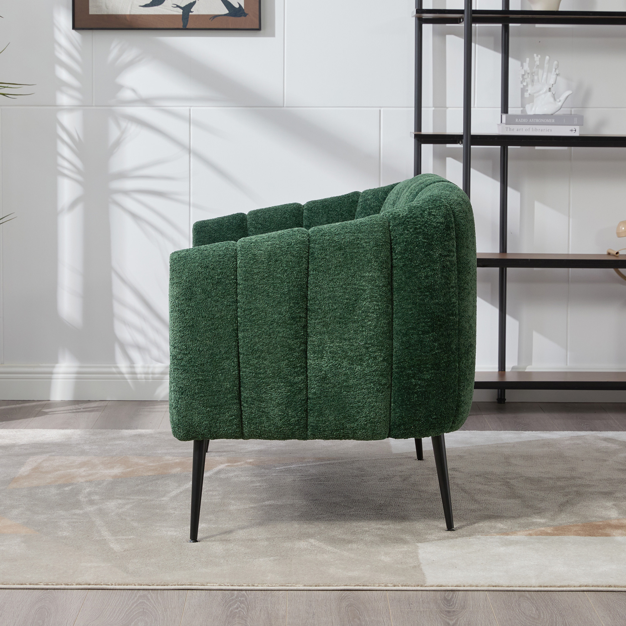 50.2'' Wide Upholstered Chenille Mini Loveseat Accent Couch, Modern Glam Small Settee with Metal Legs, Channel Tufted 2-Seater Sofa for Living Rooms Bedrooms Dorm Studio Office Small Spaces, Green - Image 6