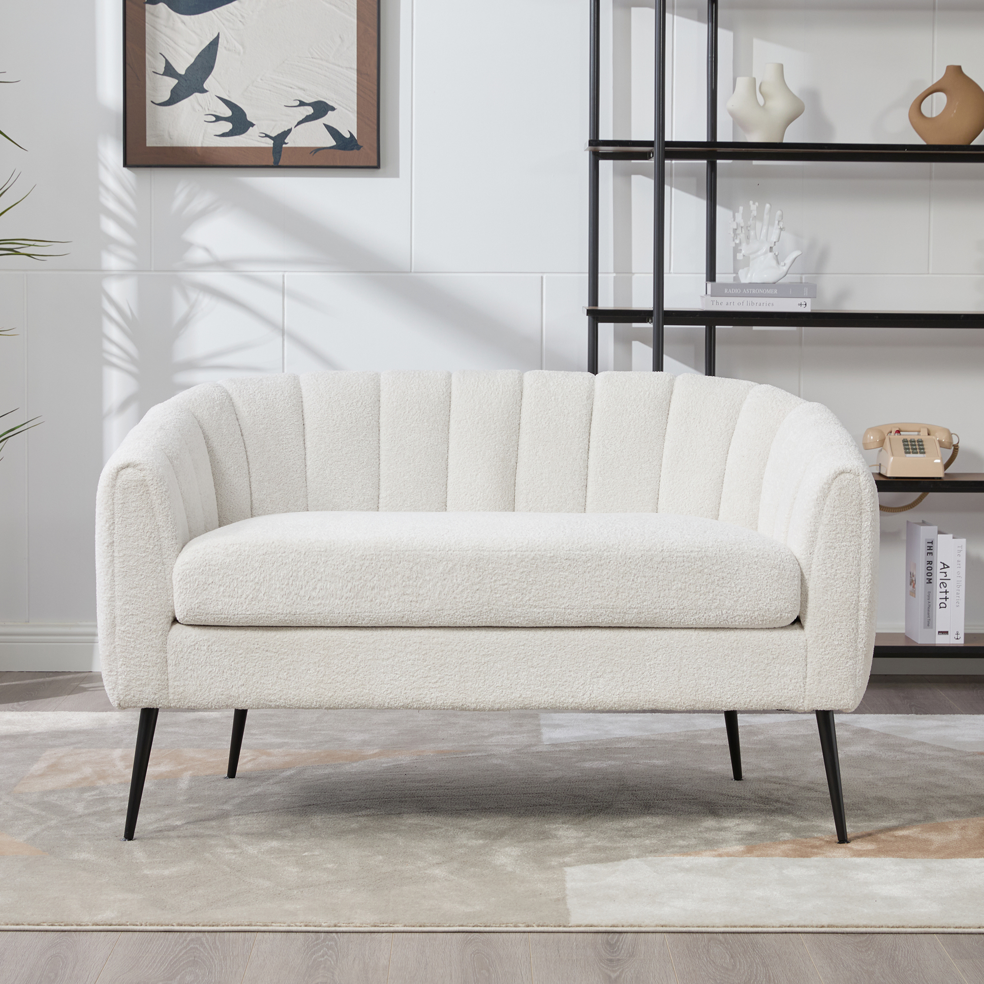 50.2'' Wide Upholstered Chenille Mini Loveseat Accent Couch, Modern Glam Small Settee with Metal Legs, Channel Tufted 2-Seater Sofa for Living Rooms Bedrooms Dorm Studio Office Small Spaces, Ivory - Image 2