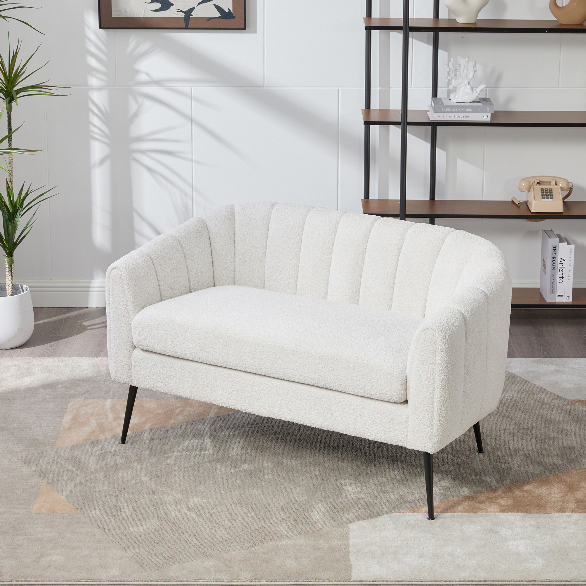 50.2'' Wide Upholstered Chenille Mini Loveseat Accent Couch, Modern Glam Small Settee with Metal Legs, Channel Tufted 2-Seater Sofa for Living Rooms Bedrooms Dorm Studio Office Small Spaces, Ivory - Image 3