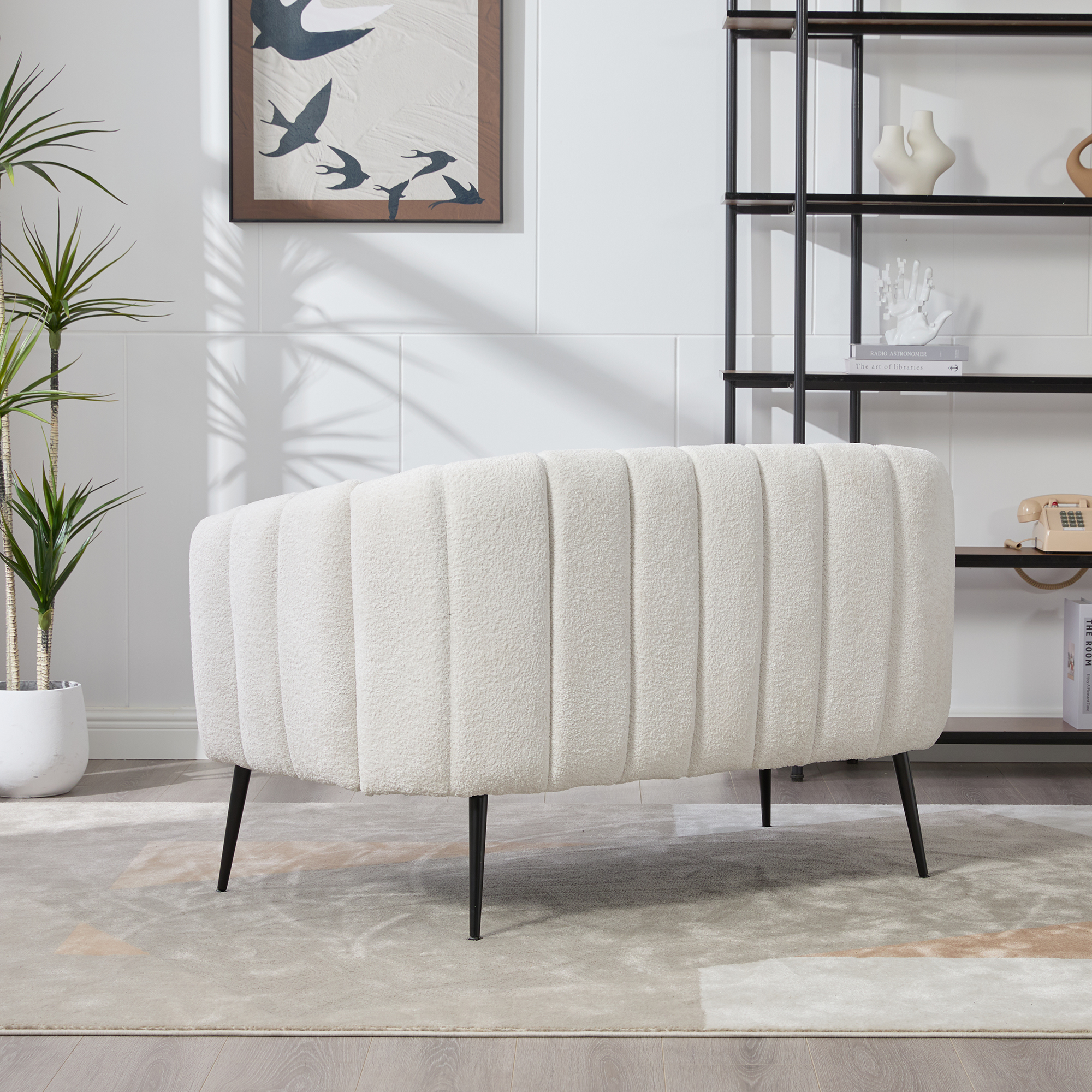 50.2'' Wide Upholstered Chenille Mini Loveseat Accent Couch, Modern Glam Small Settee with Metal Legs, Channel Tufted 2-Seater Sofa for Living Rooms Bedrooms Dorm Studio Office Small Spaces, Ivory - Image 6